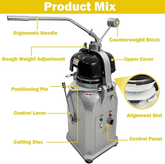 TECHTONGDA 36 Blocks Semi-Automatic Dough Divider & Rounder Commercial Dough Splitting Ball Machine 0.7oz-2.5oz Dividing & Rounding Machine 5S-8S Dough Rounding for Pizzas, Burgers, Bread 110V