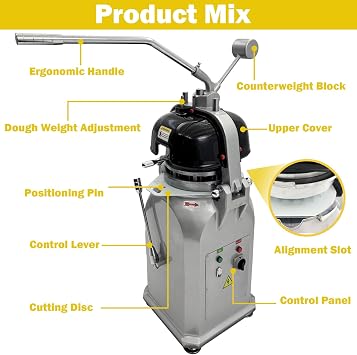 TECHTONGDA 36 Blocks Semi-Automatic Dough Divider & Rounder Commercial Dough Splitting Ball Machine 0.7oz-2.5oz Dividing & Rounding Machine 5S-8S Dough Rounding for Pizzas, Burgers, Bread 110V