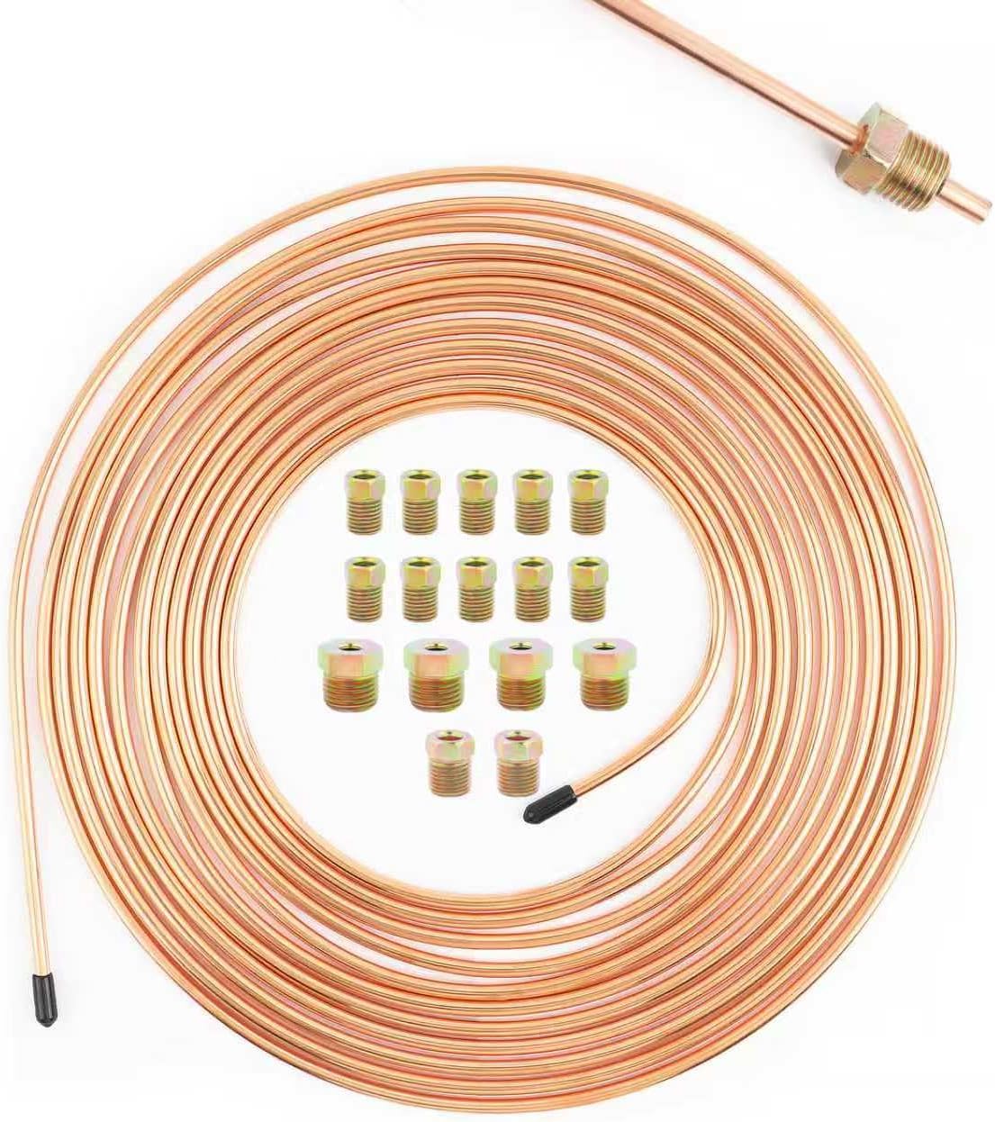 Junecarp 25Ft 3/16 Brake Line Kit with 16 Brake Line Fittings,Pre Bent Brake Lines for Automotive Replacement Brake Lines,Copper Brake Lines and Fittings for Fuel,Transmission of Cars (Silver)