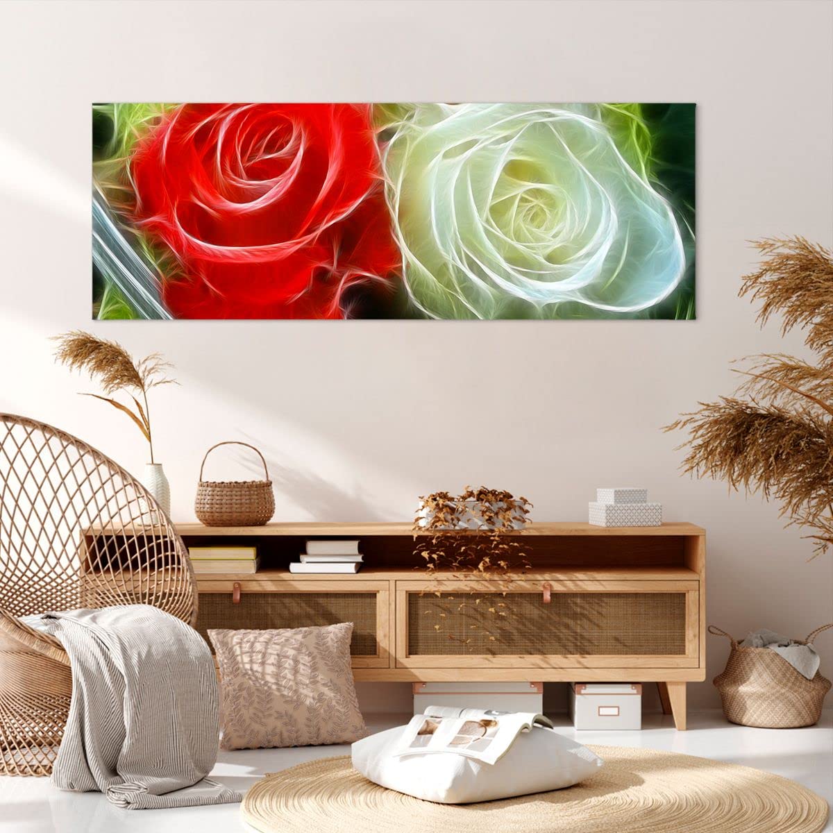 Tableau Fleur Rose Sur Toile 140x50cm - Décoration Murale Moderne Pour Salon Et Chambre