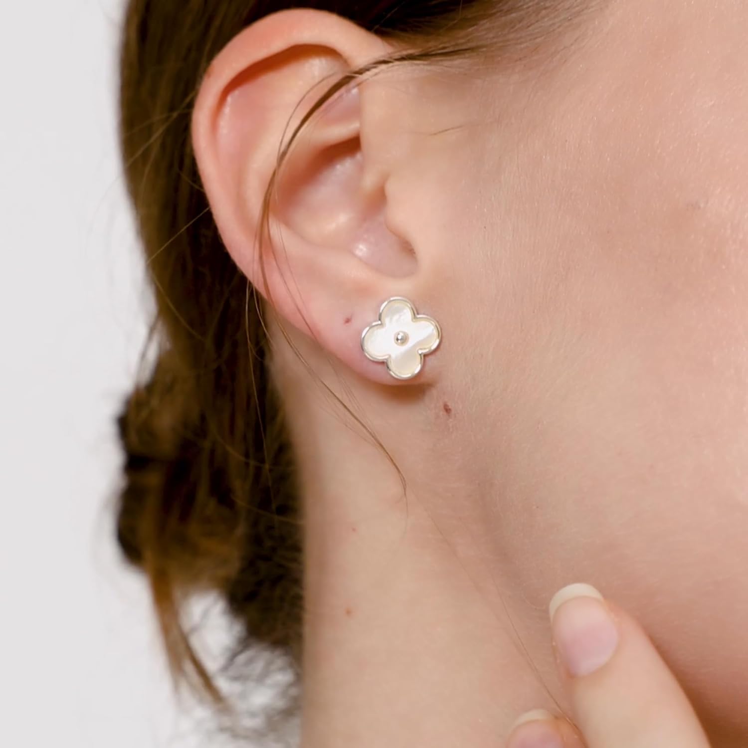 CoBi Four Leaf Clover Earrings for Women | 18K Gold & Silver Plated Mother of Pearl Clover Stud Earrings Gift Earrings for Sensitive Ears - Image 4