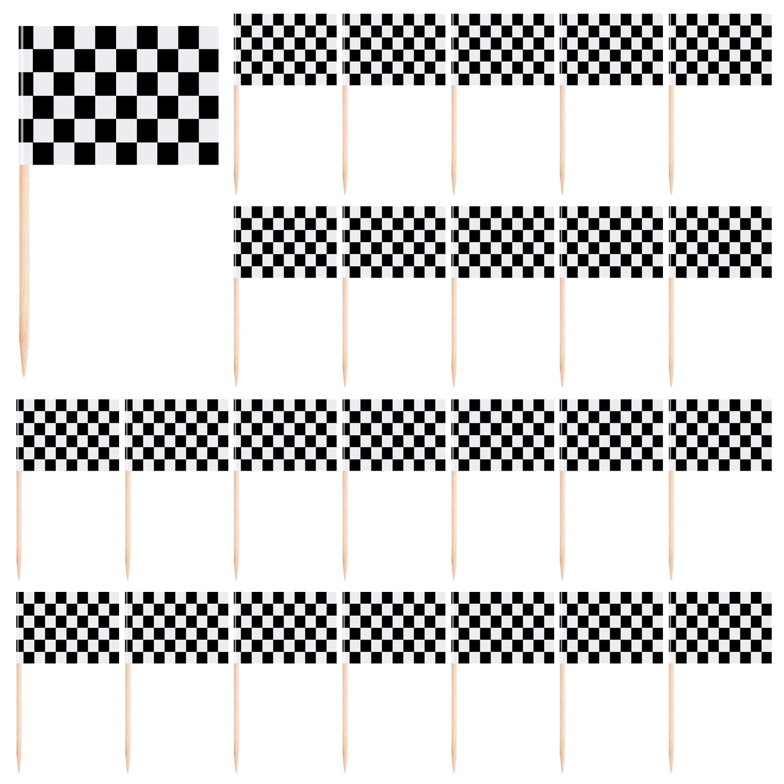 Checkered Flag Toothpicks, 30 Pcs Checkered Flag Toothpicks – Double Sided Race Car Cupcake Toppers, Mini Racing Flag Cake Decor Accessories, Party Supplies for Birthday Racing Theme Celebrations-image-2