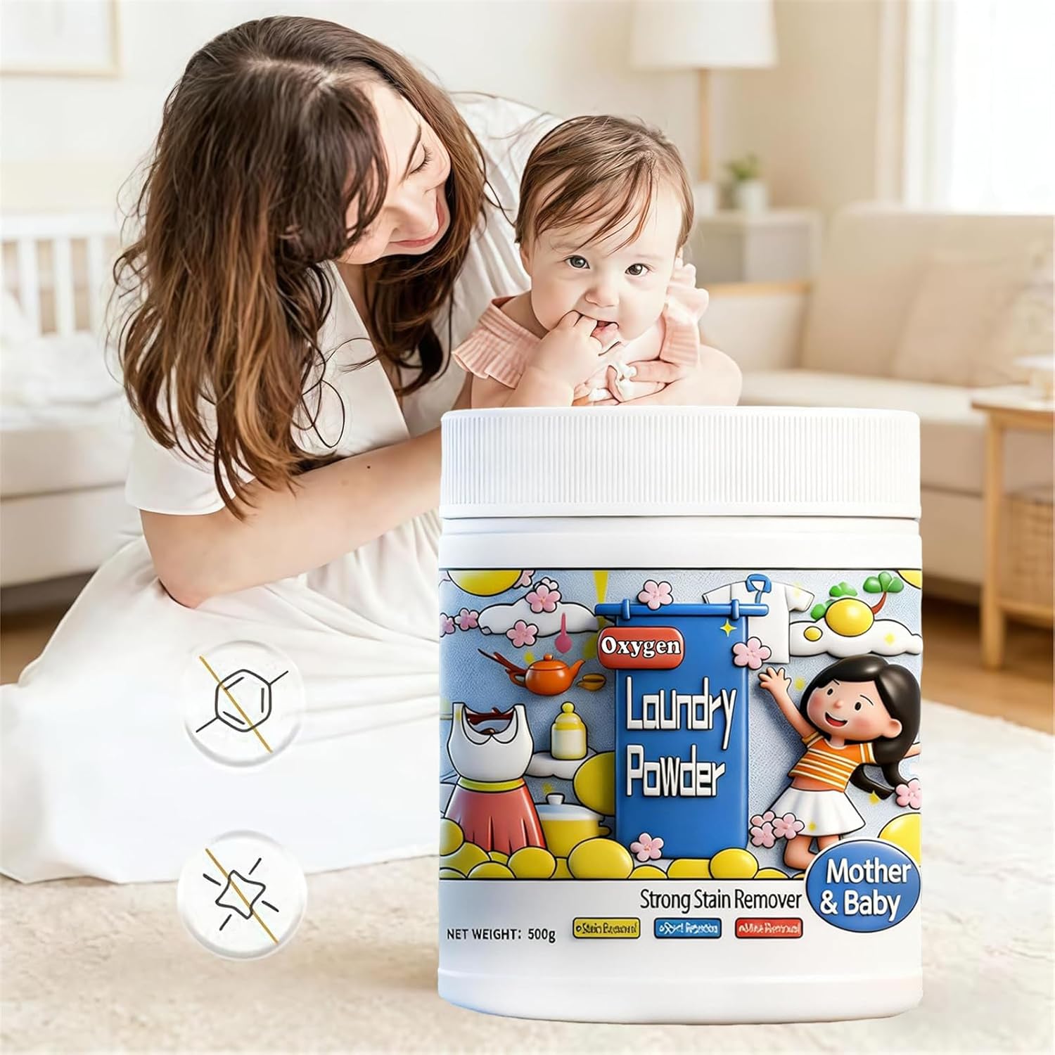Oxygen Laundry Powder,Hyper Concentrated Stain Remover,Strong Stain Remover For Clothes,Laundry Detergent Powder,Powerful Cleaning For Whites & Colors,Safe For Fabrics (2)