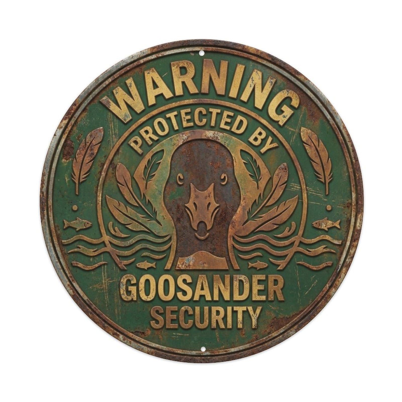 Protected By Goosander Security Warning Waterbird Metal Tin Sign