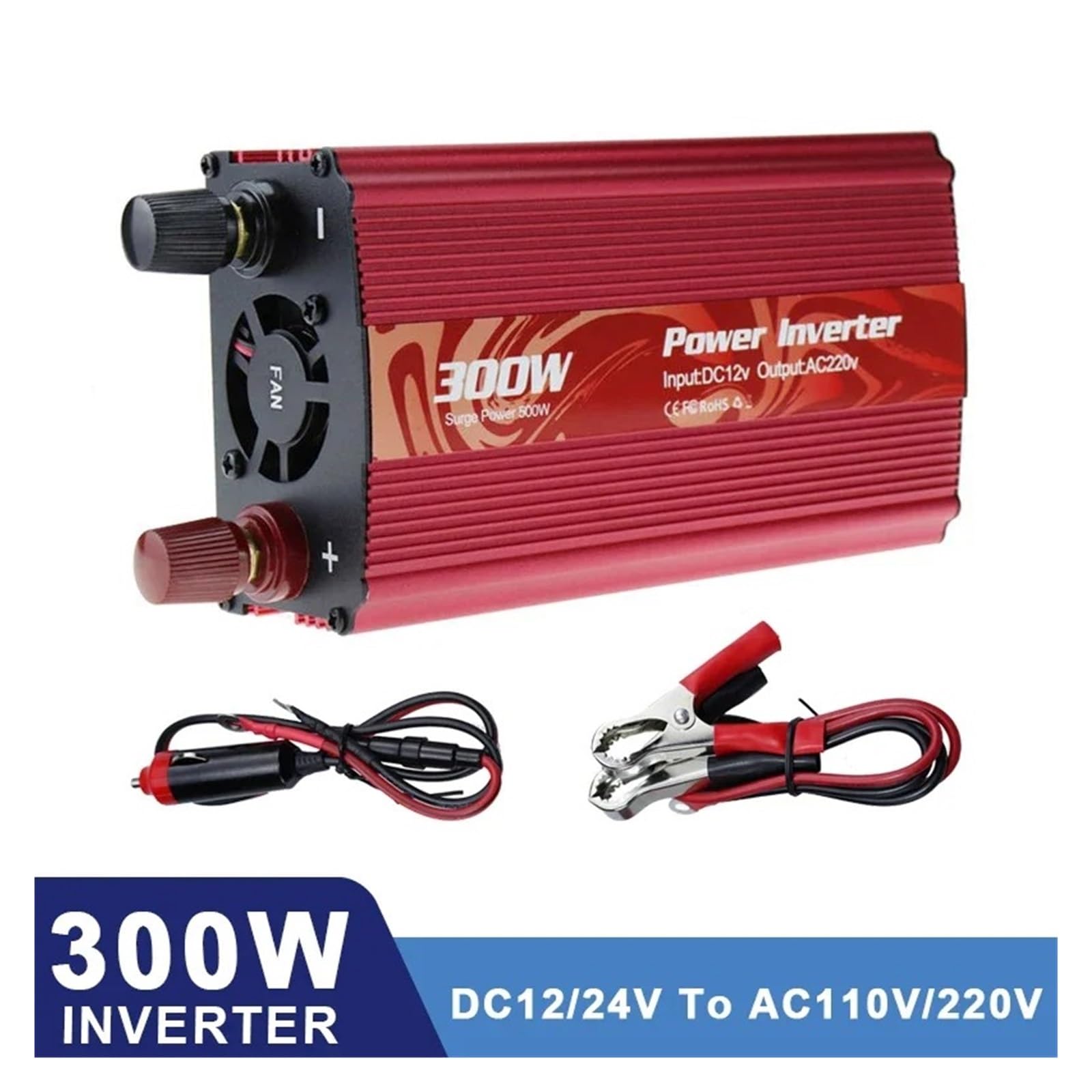 Convertidor Inversor Transformador Inversor Energía Solar Y Eólica Onda Sinusoidal Pura 300W para Uso Fuera Red con Salida 100-240 V CA Y USB con Pico 600W(220V-240VAC,24VDC (21-30V))