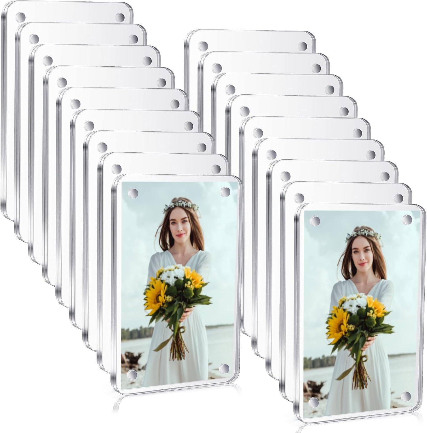 24 Pcs Acrylic Refrigerator Magnet Picture Frame 2 x 3 Small Fridge Picture Holder Clear Photo Frame Display Compatible with Fujifilm Instax Film Photos, 2.36 x 3.54 Inches (24)