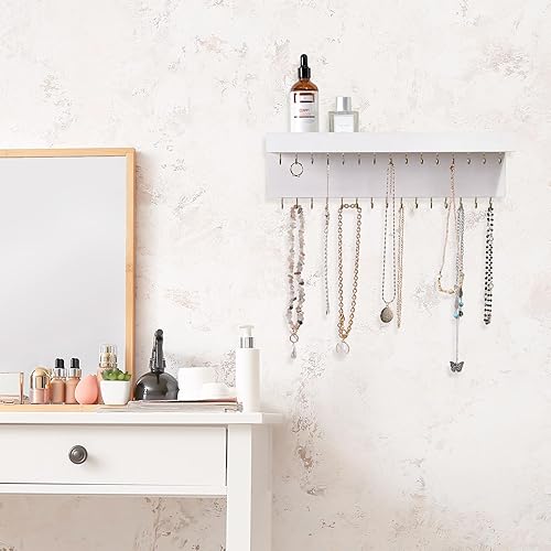 Miniatura 2 de Soporte de pared para collares, organizador de joyas con 30 ganchos de joyería y estante, organizador de madera para colgar collares, pulseras y
