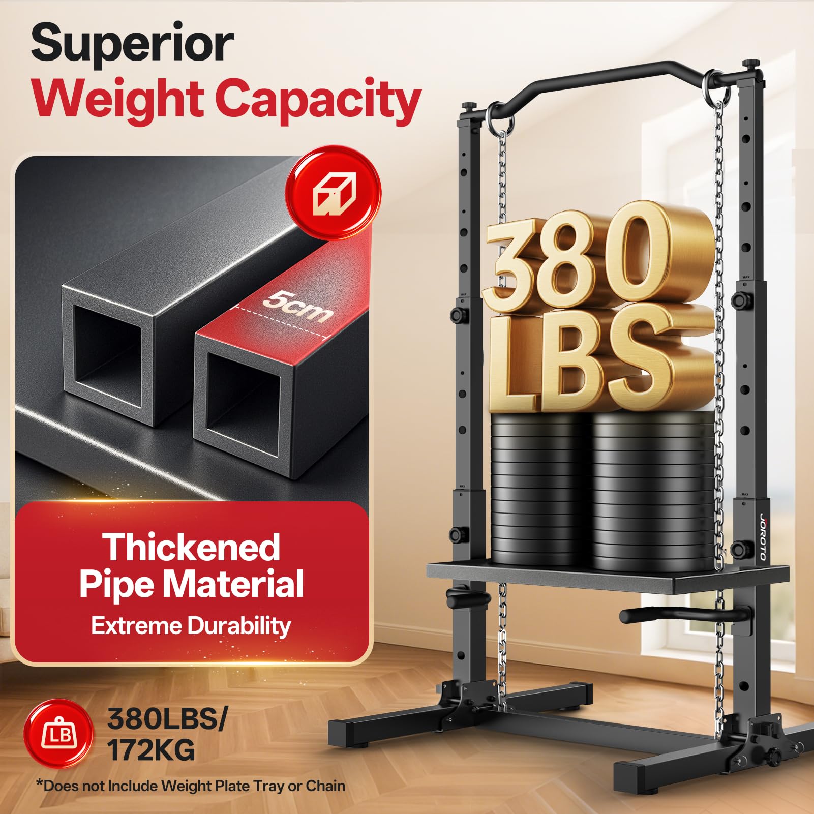 JOROTO Pliable Power Tower Barre de Traction & Dip Station, Autoportante Station de Musculation, Réglable en Hauteur, 5 en 1 Appareil d'Entraînement Dorsal pour la Maison Multifonction, 172KG Capacité