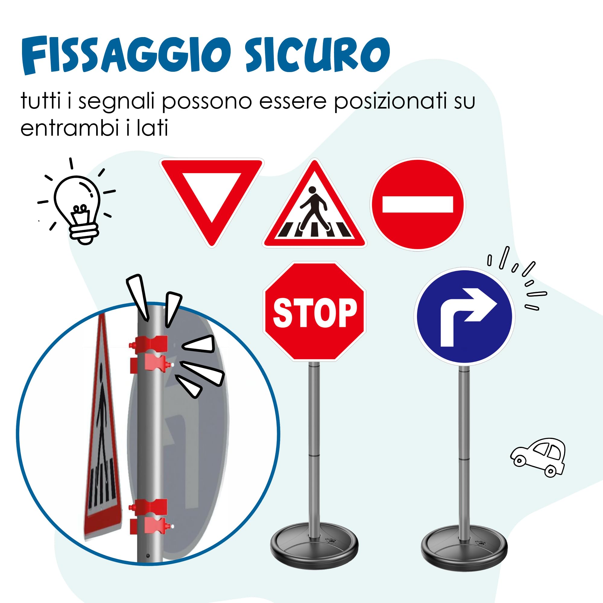 alldoro 60231 Segnali stradali - Set di 6 segnali stradali per Bambini, per l'educazione alla Sicurezza Stradale, Altezza 75 cm