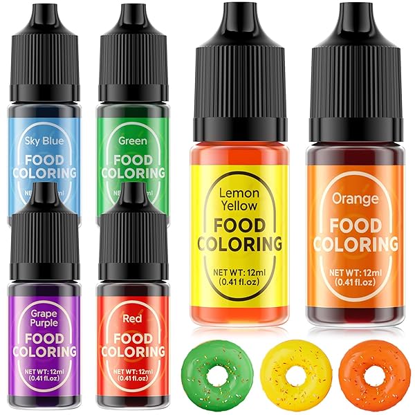 Food Coloring Set for Cake Decorating - 12ml X 6 Color Food Grade Vibrant Food Dye Tasteless Liquid Color for Baking Easter Egg Icing Fondant Cooking DIY Kit - 0.41 Fl. oz (12 ml)/Bottles