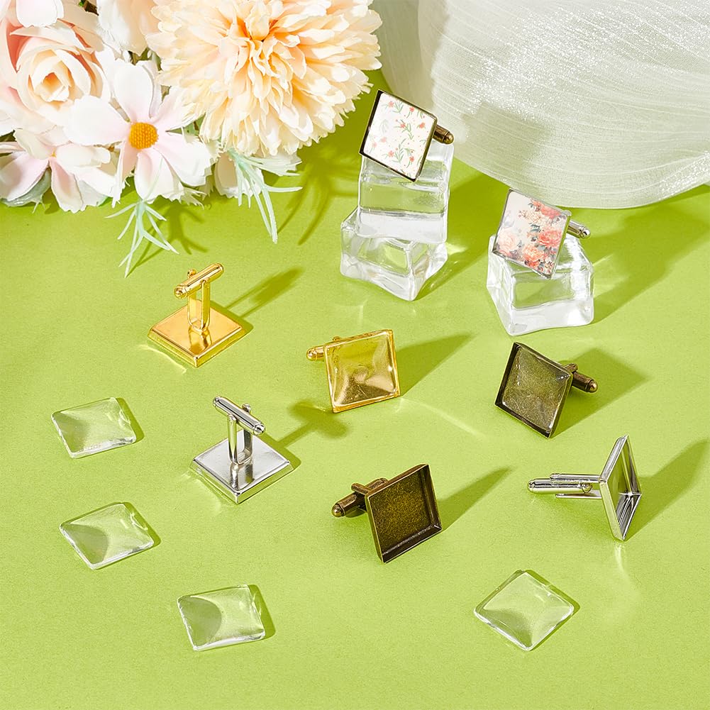 UNICRAFTALE 3 Colors 12 Sets Square Blank Cufflinks DIY Blank Square Brass Cufflinks Making Kit Golden Cabochon Cufflink Settings Square Cuff Button for Men Jewelry Making DIY Crafts - Image 2