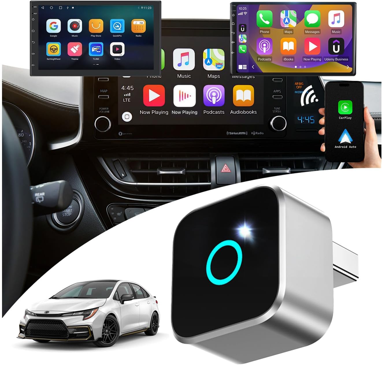 【Compatible with Wired Model: 2020-2023 Corolla】2-in-1 Wireless CarPlay & Android Auto Adapter【Designed for Toyota Entune 3.0 Infotainment System】Wired to Wireless,Small & discreet（0.8in 0.32oz）