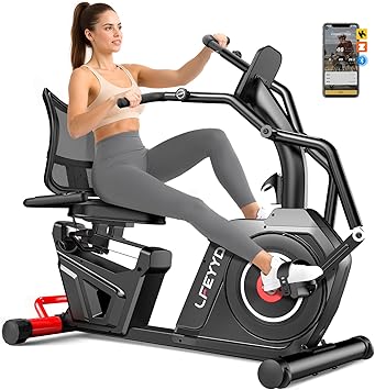 Recumbent Exercise Bike for Home, Stationary Bike with Arm Exerciser, 16-Level Magnetic Resistance, Bluetooth App, LCD Monitor, Heart Rate, Heavy-Duty Frame, Low-Impact Cardio & Physical Therapy, 450LBS Capacity