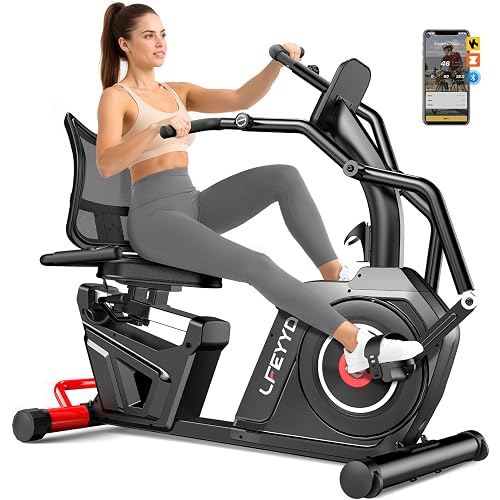 Recumbent Exercise Bike for Home, Stationary Bike with Arm Exerciser, 16-Level Magnetic Resistance, Bluetooth App, LCD Monitor, Heart Rate, Heavy-Duty Frame, Low-Impact Cardio & Physical Therapy, 450LBS Capacity