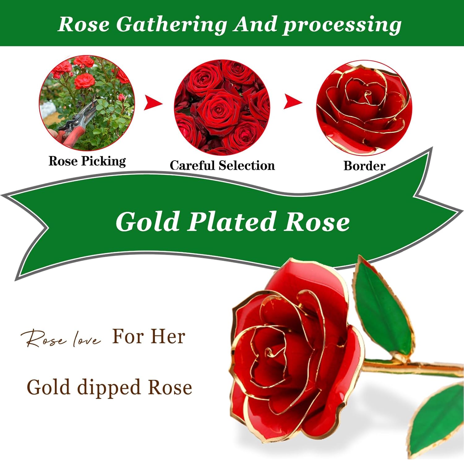 Gold Dipped Rose 24K Gold Rose-Fovever Real Long Stem 24K Golden Rose,Exquisite Romantic Gifts for Women Her Wife and Valentine's Birthday Anniversary Mother's Day
