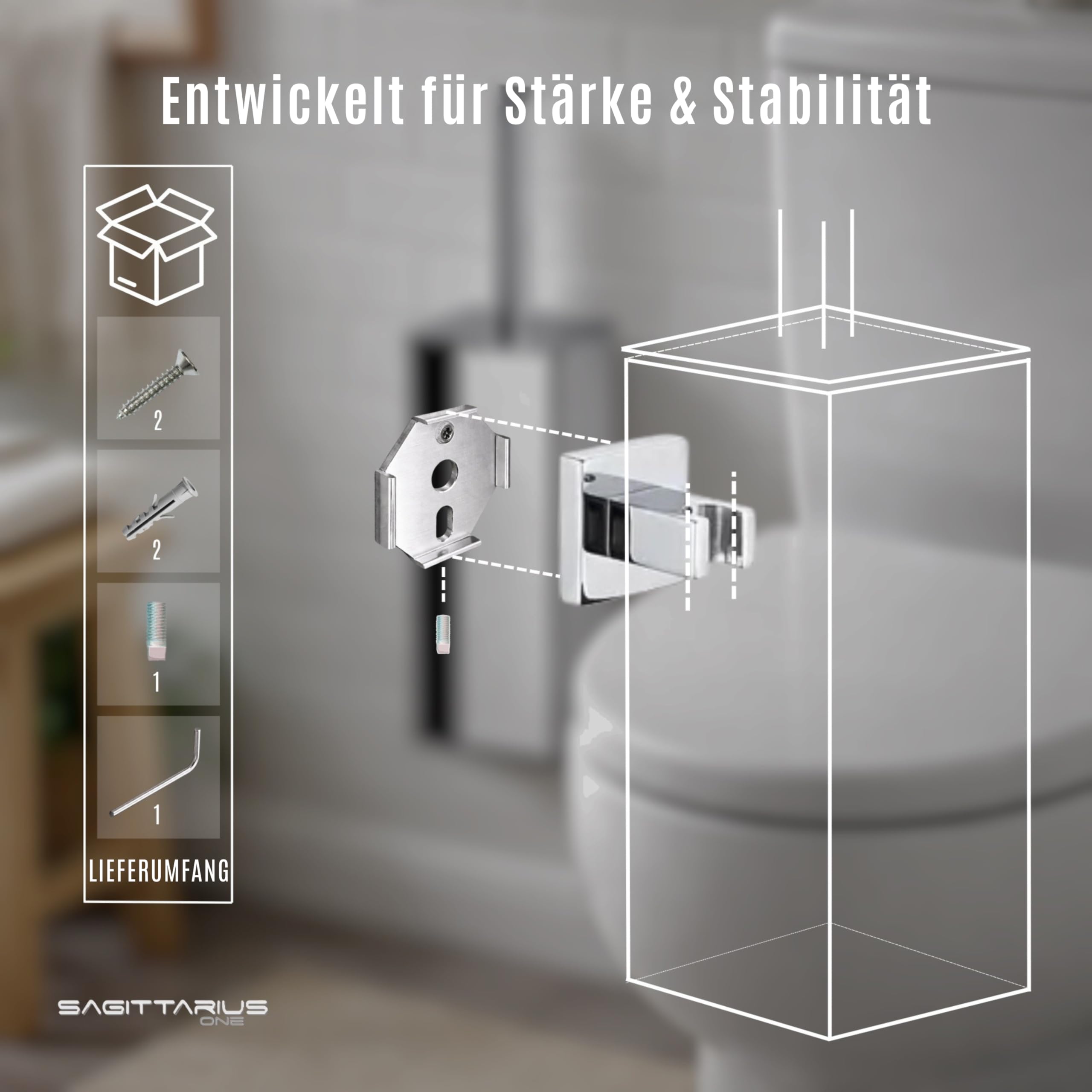 WC-Bürste mit Halter, Edelstahl, Chrom, für das Badezimmer | Edelstahl, toilettenbürste, wc bürste, Badmontage, Wandmontage, für Alltag, kompaktes Format, einfache Nutzung, für Zuhause
