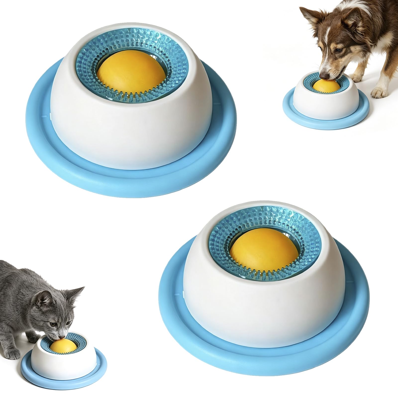 2 Pcs Slow Feeder Interactive Toy for Dogs & Cats, Multi-Pet Lick Mat Bowl with Rotating Ball, Dogs LickToys, Non-Slip Lick Bowl Enrichment Toys to Keep Them for Anxiety Relief