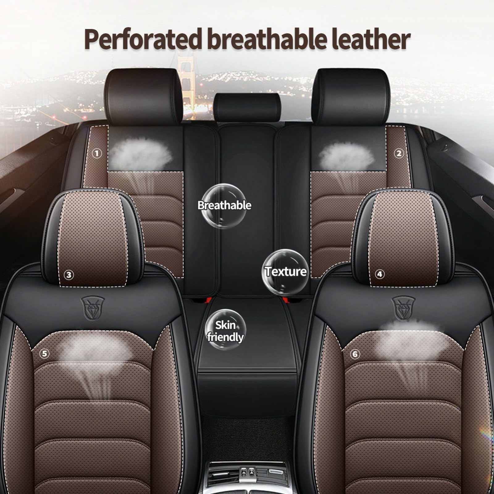 Fundas Asiento Coche para Opel Zafira Tourer Insignia Meriva B | Cuero perforado transpirable, compatible airbag lateral, bolsillos traseros almacenaje, proteccion impermeable duradera