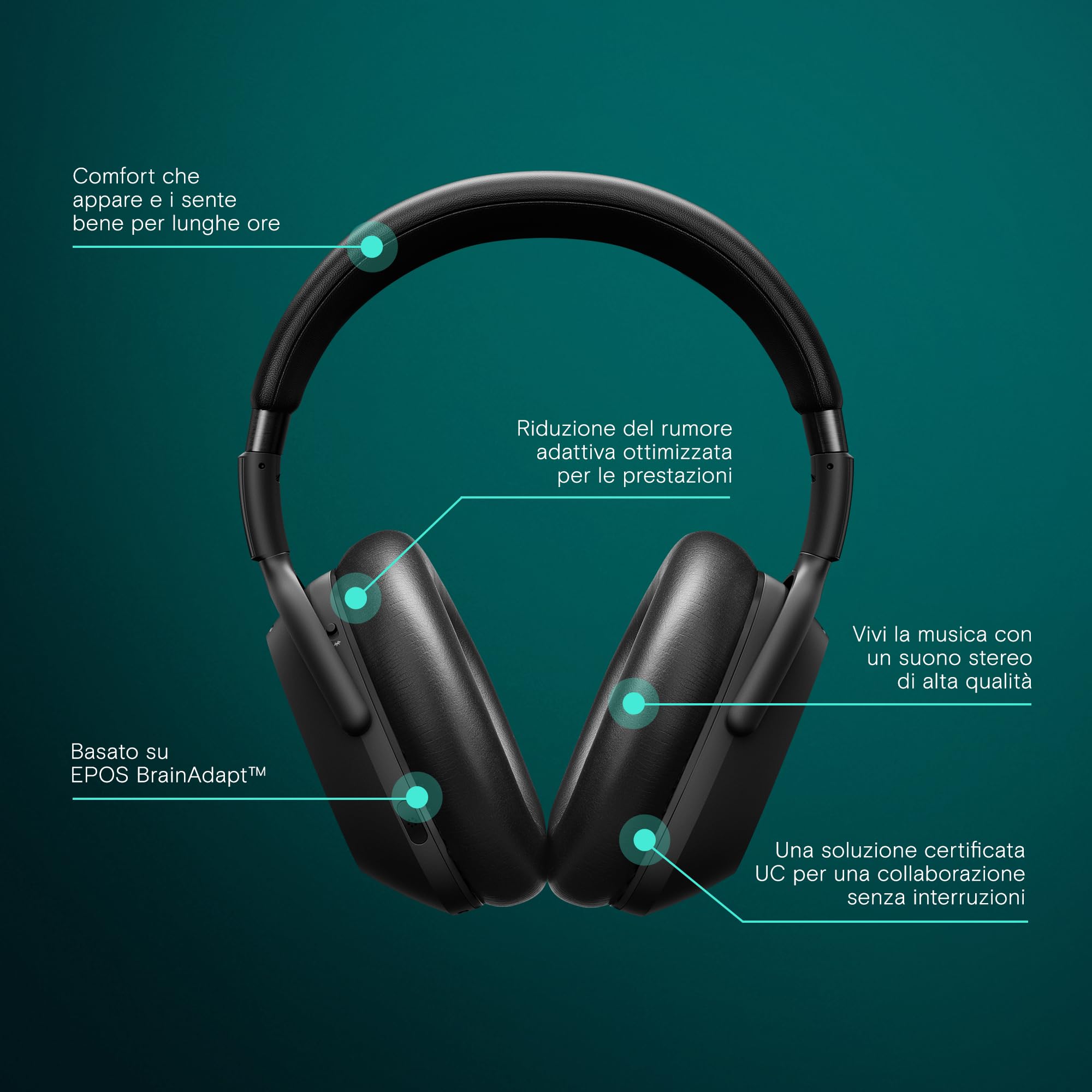 EPOS Cuffie Bluetooth wireless ADAPT 660 USB-C – ANC ibrido, certificazione UC, riduzione del rumore, batteria 30h, connessione dual, audio stereo premium, comfort circumaurale, nero