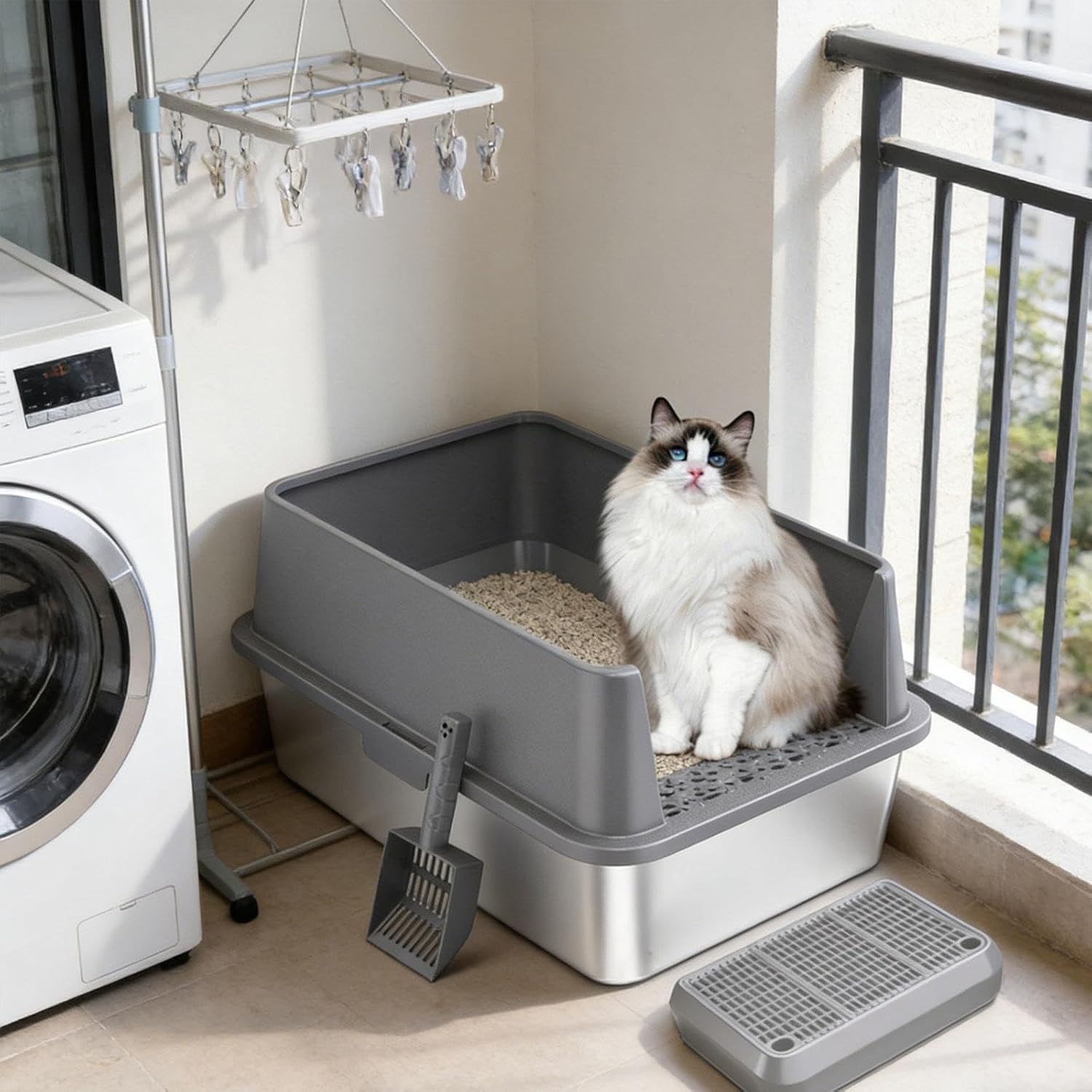 Cat Step Pedal Stool Cat Litter Catcher for Auto Litters Robots, Light Gray