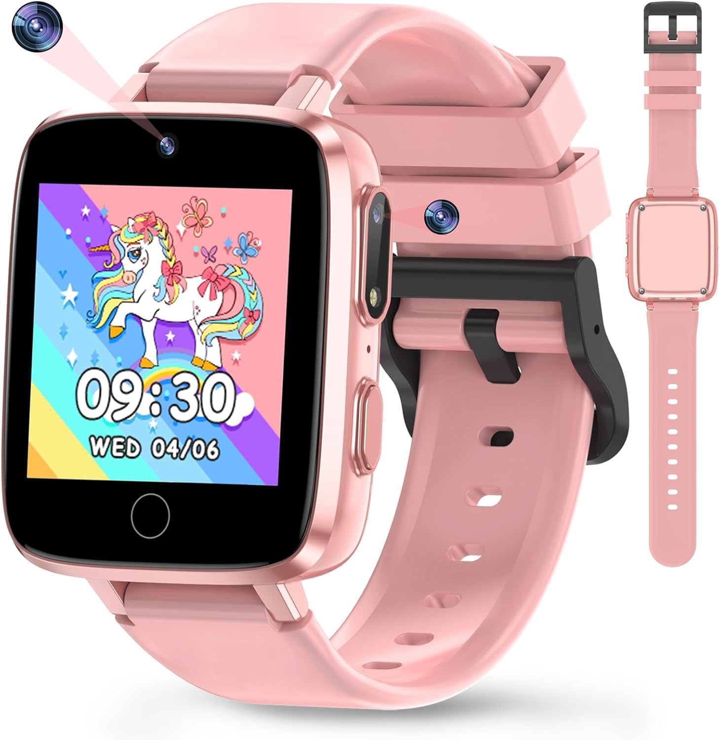 Kids Smart Watch for Girls Boys Ages 4-12, 1.54" HD Touchscreen Watches with 26 Games, Camera, Video Recorder, Music, Pedometer, Alarm Clock Calendaring, Flashlight, IP67 Waterproof Birthday Toys Pink