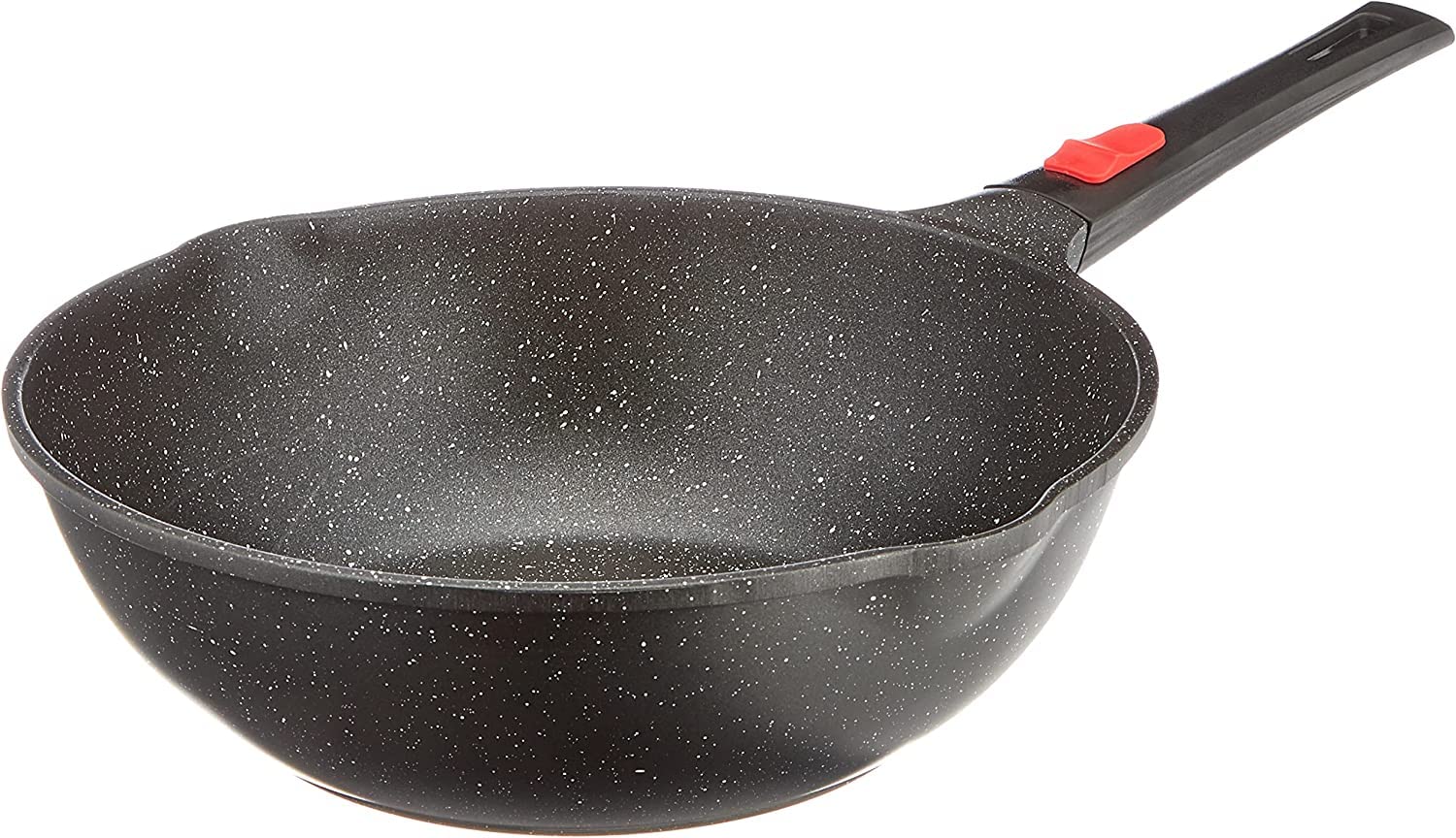 Kamberg - Wok 30 cm - Manche Amovible - Fonte d'Aluminium - Revêtement pierre - Couvercle en Verre - Tous Feux dont Induction - Sans PFOA - 0008057, Noir