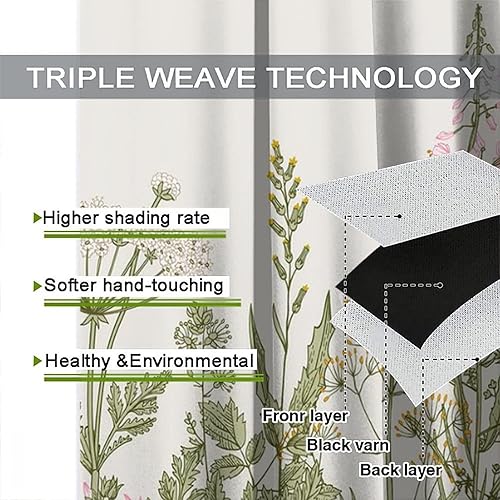 Miniatura 502 de Retro 70s Floral Blackout Window Curtains, Watercolor Flower Plant Rustic Modern Style Pattern Window Drapes, for Bedroom Living Room 42x45in 2