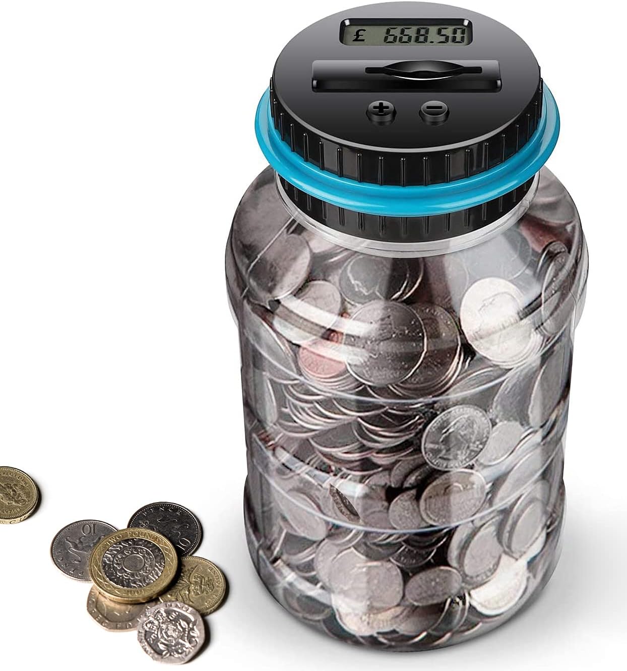 Digital Piggy Banks for Adults,Transparent Coin Bank,Automatic Counting Money Bank with LCD,1.8L