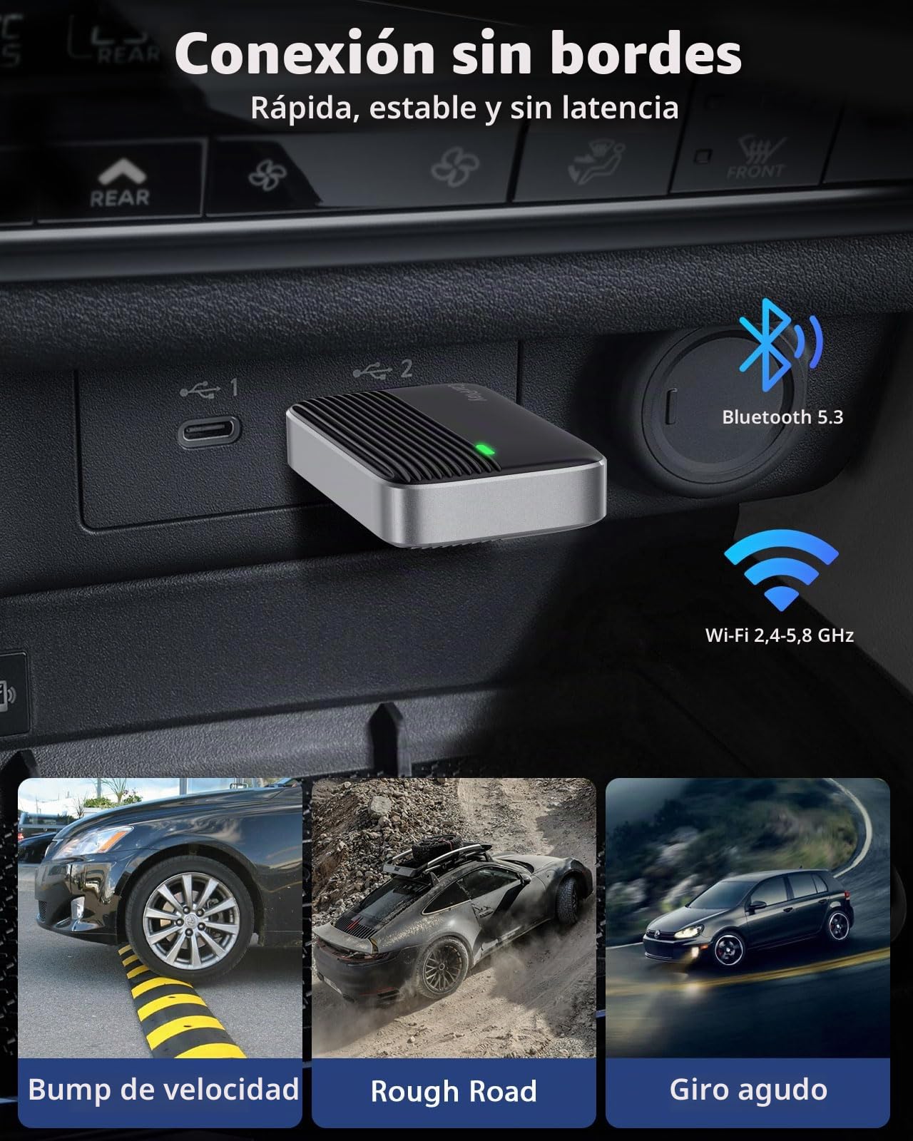 Moko Adaptador CarPlay Inalámbrico Compatible con Apple iPhone | Mini Adaptador CarPlay Inalámbrico Para iOS 10+ Y Vehículos Con CarPlay, Conexión Rápida, Control Estable, Sin Retraso