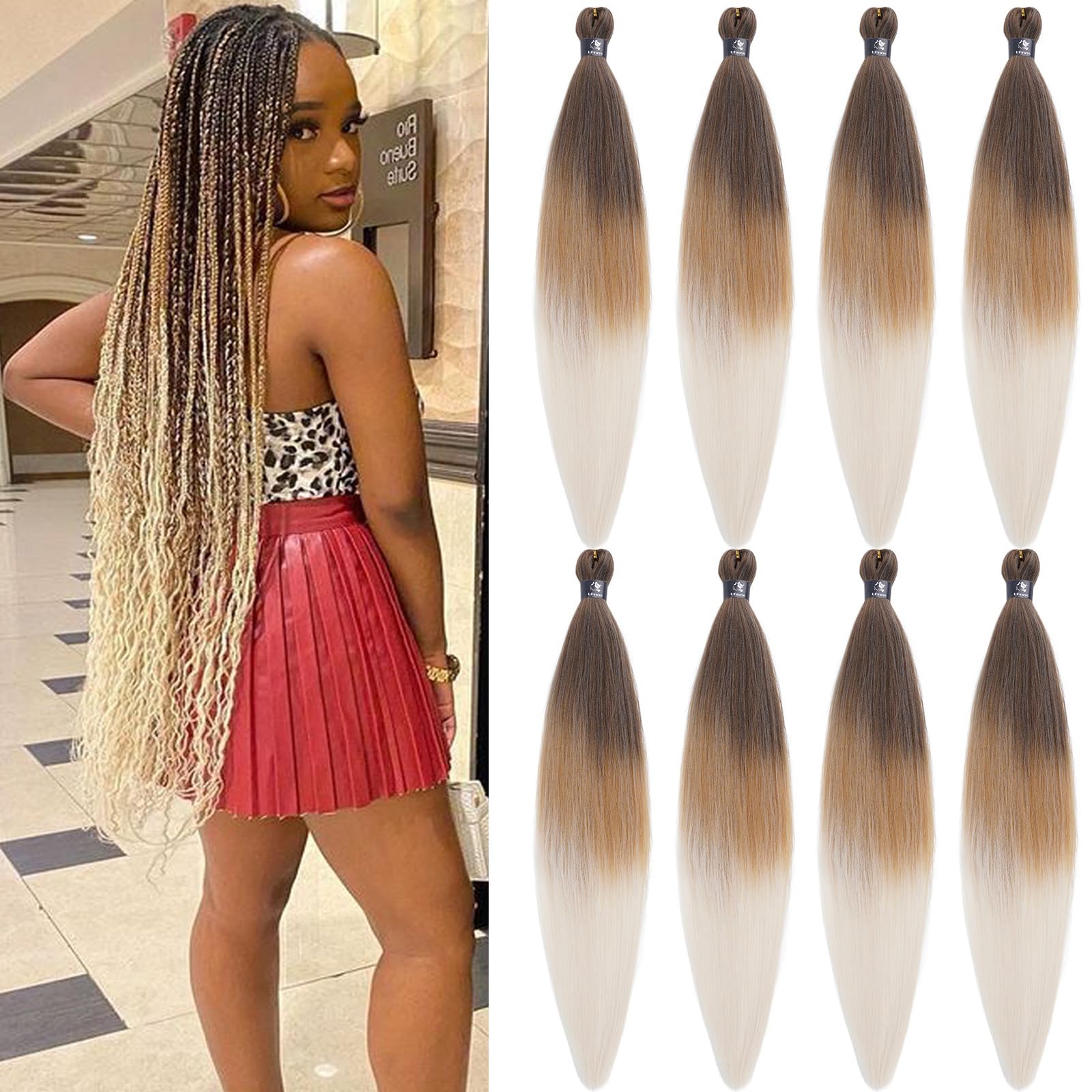 UPruyo 4/27/613 Ombre Braiding Hair Pre Stretched Knotless Braiding Hair Extensions for Box Braids Hypoallergenic Pre Sectioned Braiding Hair Ombre 32