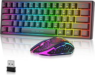A.JAZZ 61 Key Wireless Keyboard and Mouse Combo Backlit,Rechargeable 4000mAh lluminated 60% Wireless Gaming Keyboard and Mouse Set,2.4Ghz Silent Keyboard and Mice and Mousepad for Windows, PC, Laptop
