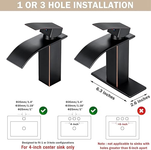 Miniatura 4 de Qomolangma Grifo de baño en cascada, grifos de baño modernos de una sola manija para 1 o 3 agujeros sin drenaje desplegable