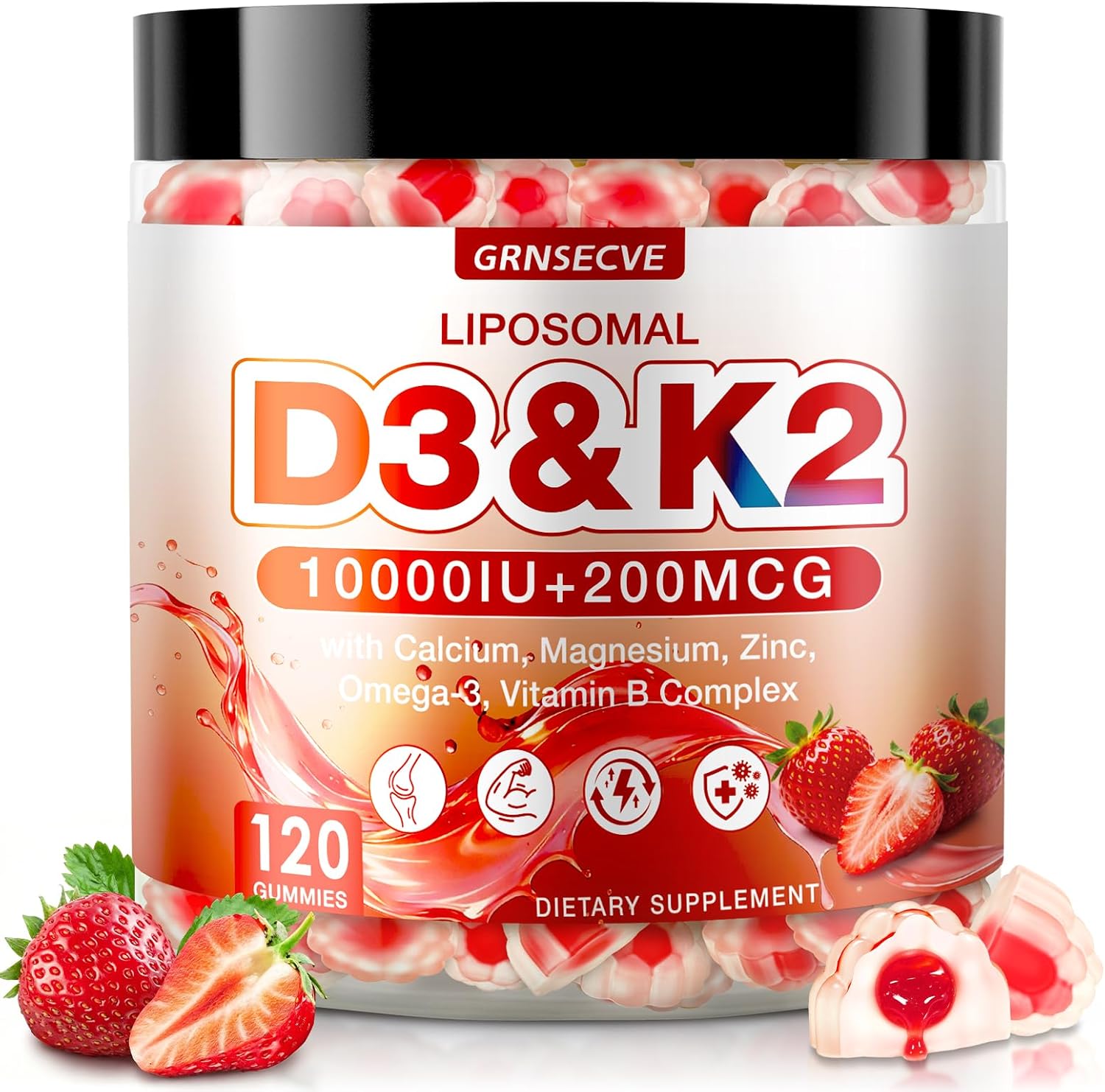 Vitamin D3 K2 Gummies - Vitamin D3 10000 IU & K2 (MK-7) 200 mcg - Vegan K2 D3 Vitamin Supplement w/Magnesium - Supports Bones, Muscle, Calcium Absorption, and Immune Health | 120 Count, Sugar Free