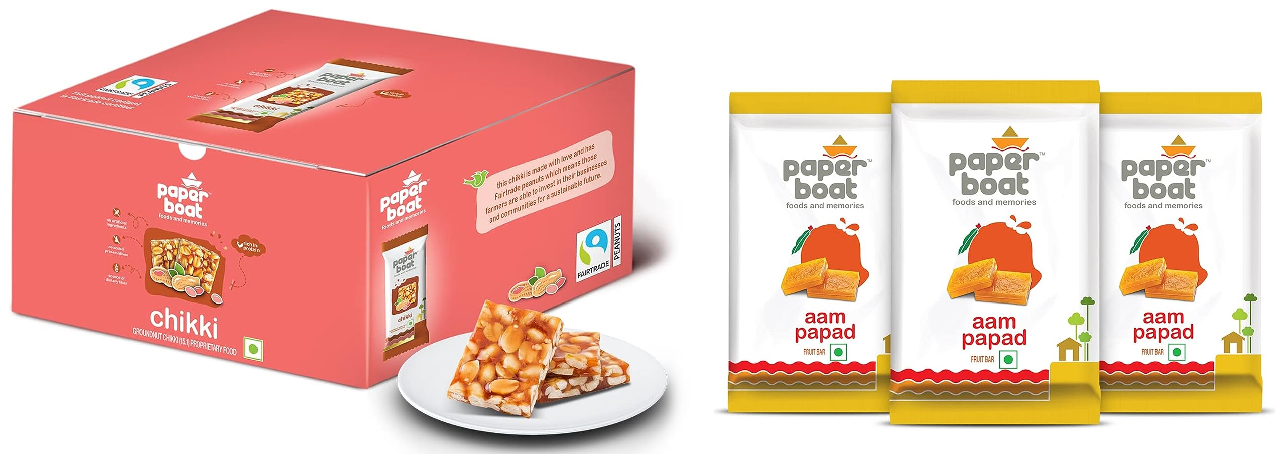 Paper Boat Aam Papad Family Pack, Fruit Bar, No Added Preservatives And Colours (Pack Of 3, 90 Gram Each), Chikki, Peanut Bar, No Added Preservatives And Colours (Pack Of 30, 28G Each)