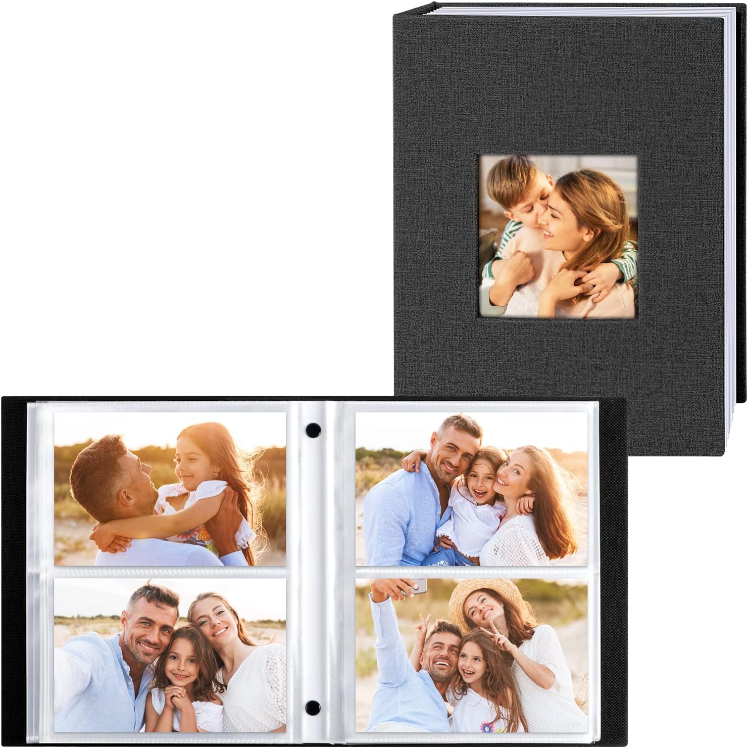 Ywlake Photo Album 4x6 200 Pockets 2 Packs, Linen Photo Albums Holds 200 Horizontal Pictures Only Black