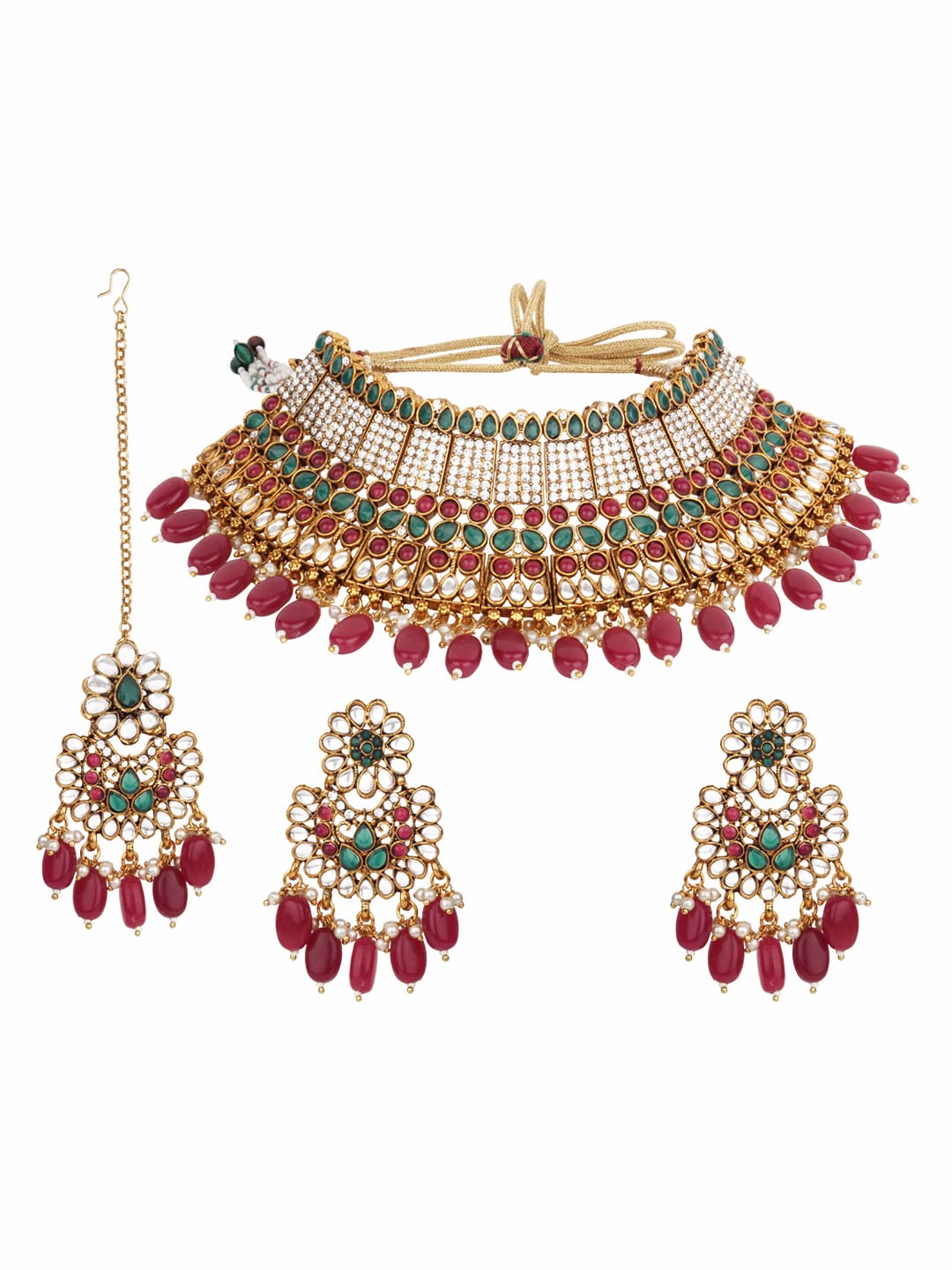 Glezza Jewels Indian Traditional Gold Plated Neckless with Mang Tikka and Earing for Wedding and Other Occasion Jewelry Set for Women and Girls (B0BSTZBXKG) Amazon Price History, Amazon Price Tracker