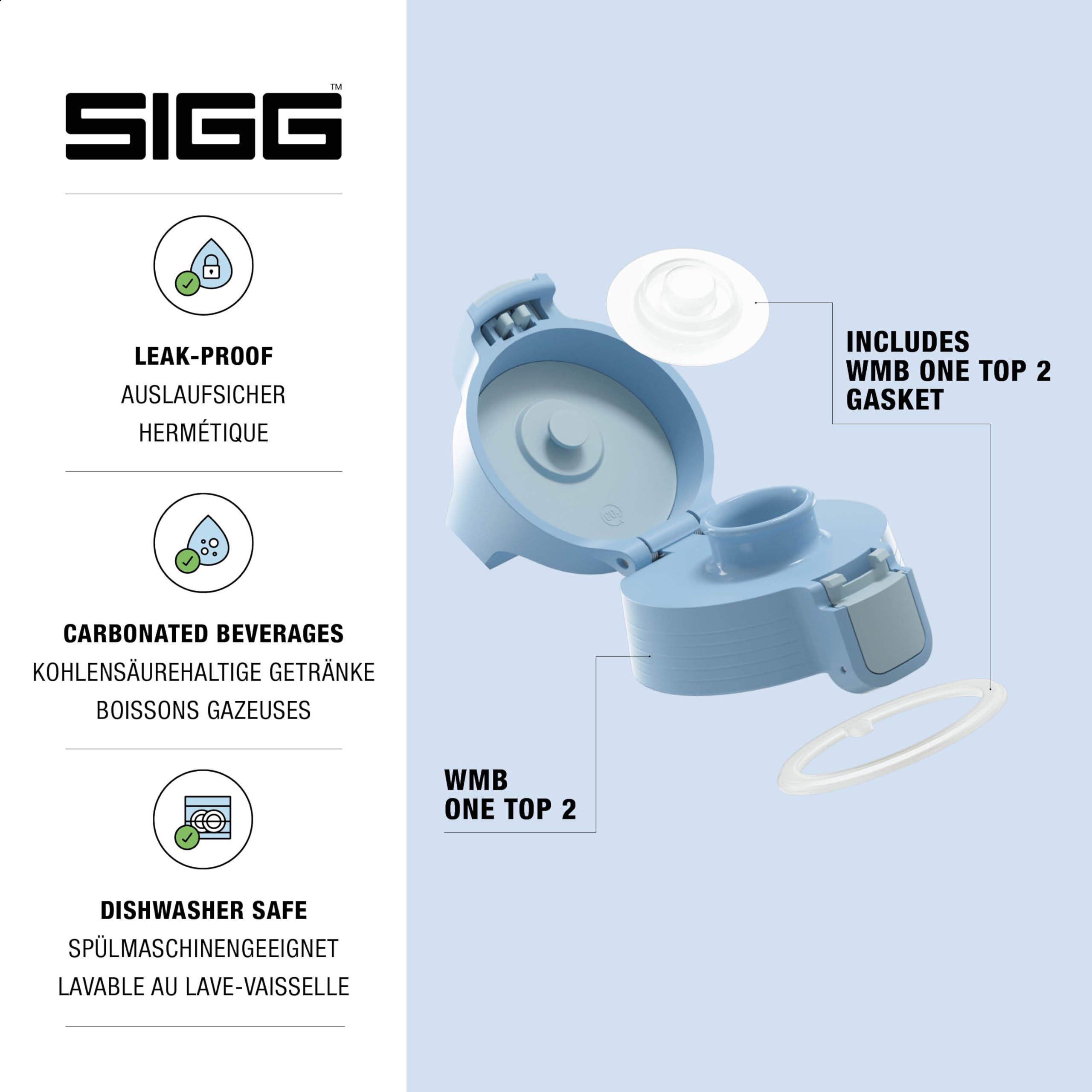 Sigg WMB ONE Top 2 Water Blue (One Size), Replacement Spare Part Drinking Bottle, One-Handed & Leak-Proof Closure Cap - Image 2
