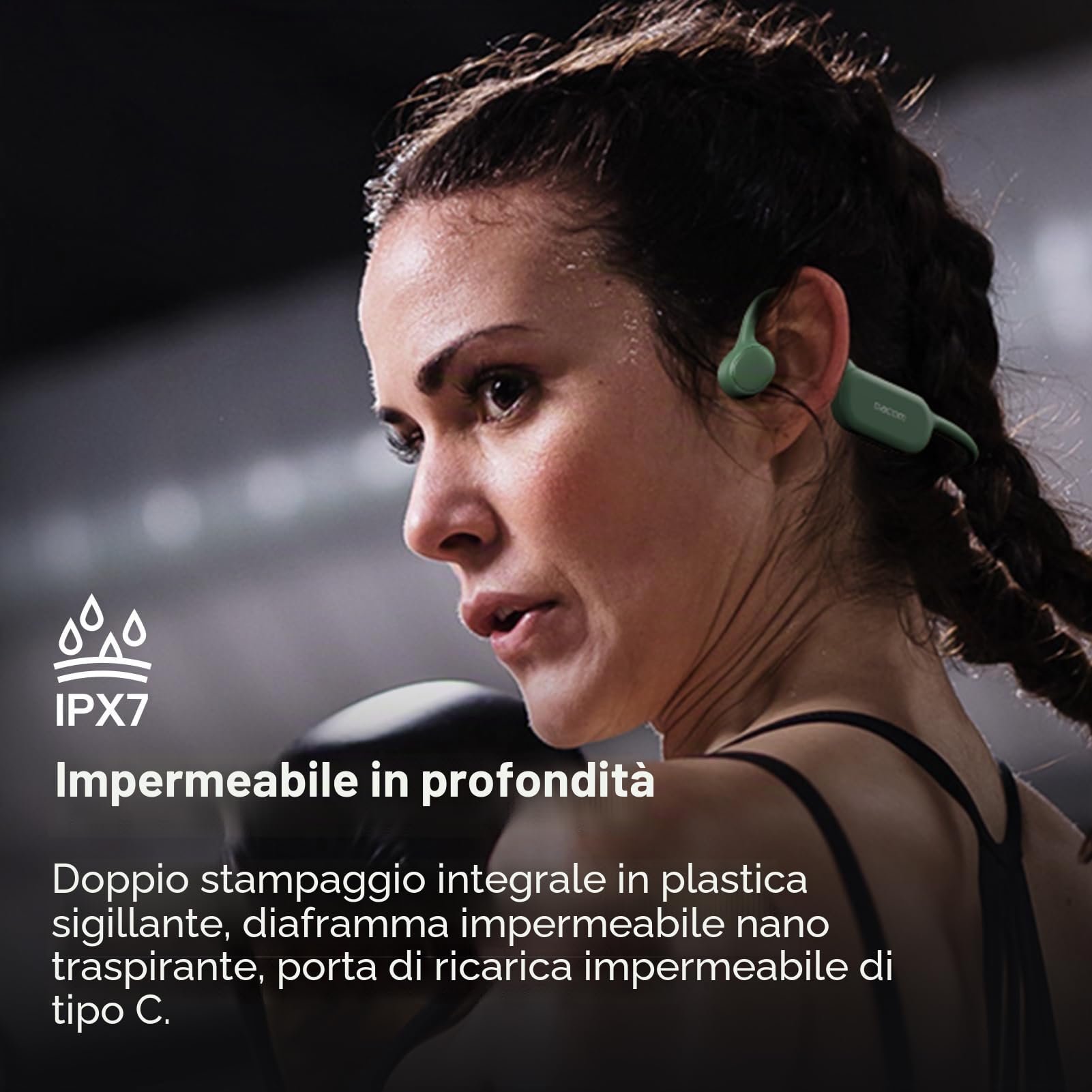 DACOM Cuffie a Conduzione Ossea, Auricolari Sportivi Bluetooth 5.3 Senza Fili IPX7 Cuffie Auricolari Aperte 2 in 1 Impermeabili con Microfono per Corsa, Escursionismo, Allenamento Di guida (Verde)