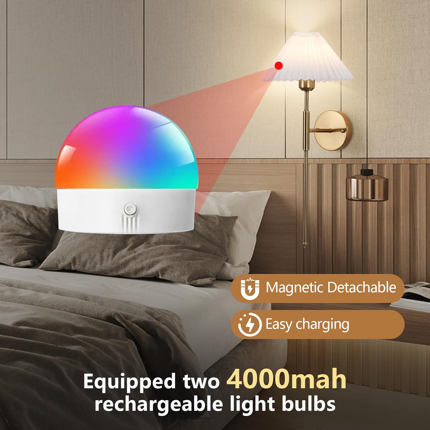 Rechargeable Wall sconces Set of Two,Battery Operated Wall sconce with Remote Control,Wireless Wall lights Dimmable,15 Color Changing,Gold Battery Wall Lamp no wiring for Bedroom Living Room Hallway