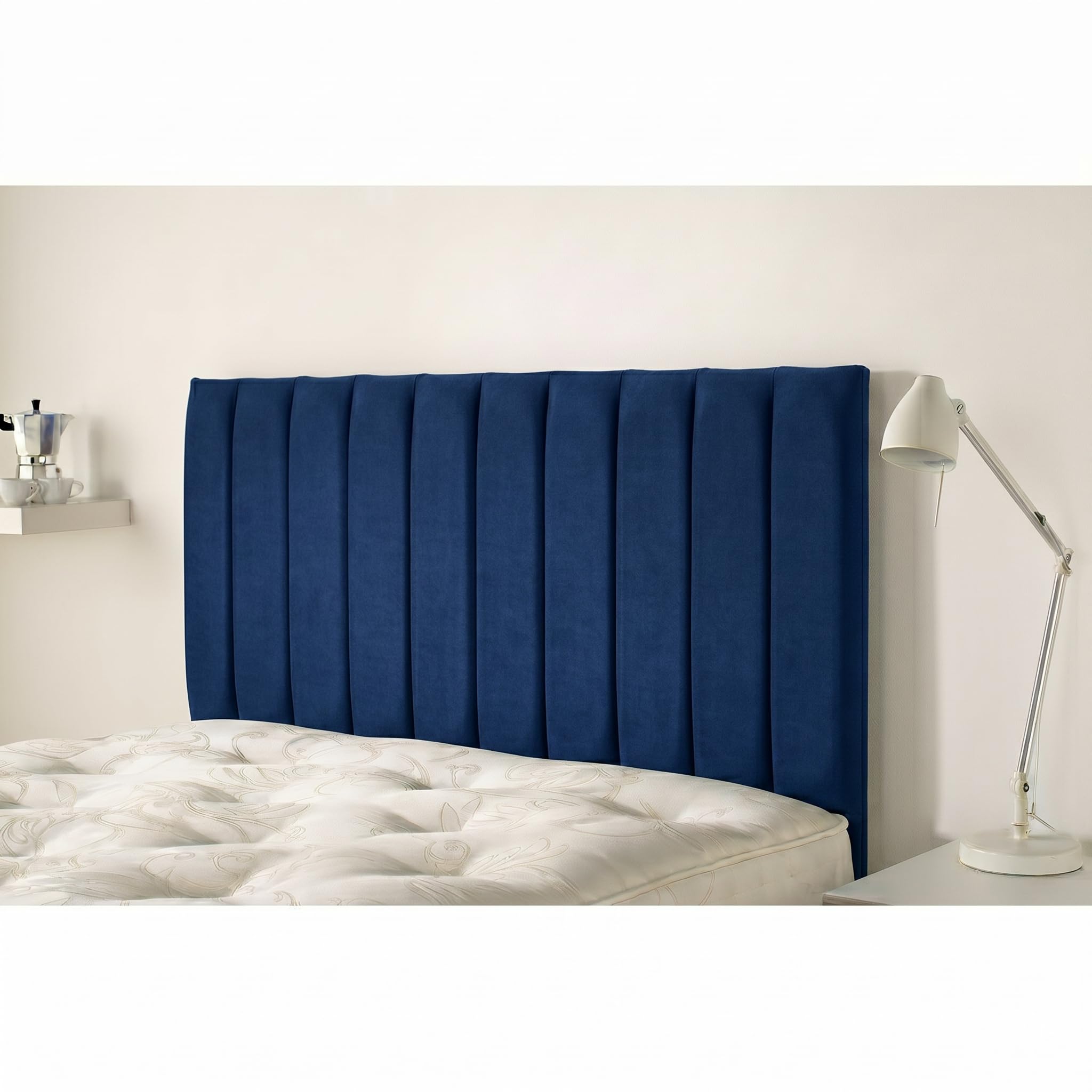 NK Homeware Blue Double Bed Headboard - Plush Velvet Upholstered Headboards for Divan Beds - 20 Inch Padded Vertical Channel Tufted (Blue, 4ft 6inch Double)