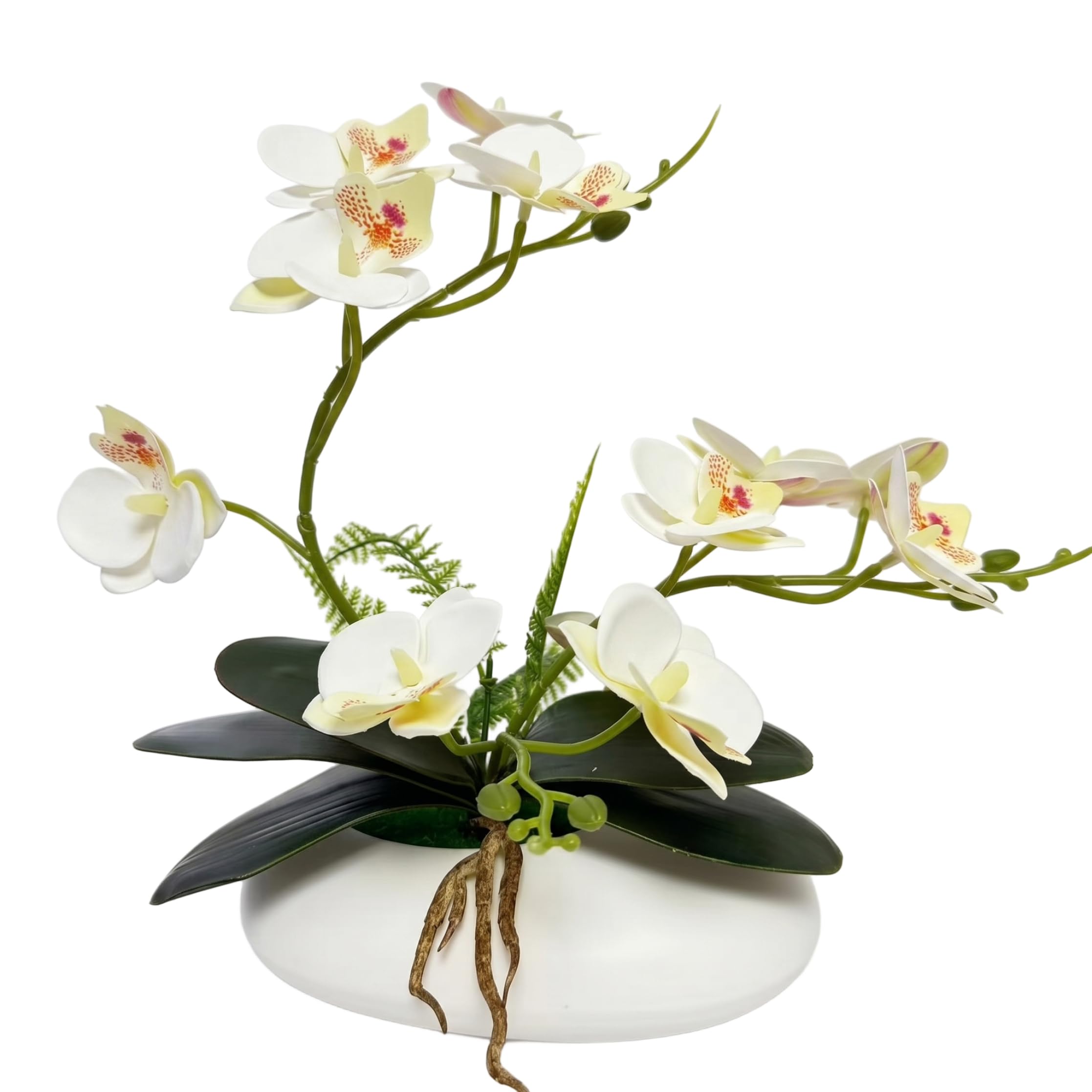 Takingup Artificial Orchids, 12 Heads Realistic White Artificial Flowers with Pot Ready-To-Use Indoor Decor, 12.6x4.3In, White Orchids That Look Real