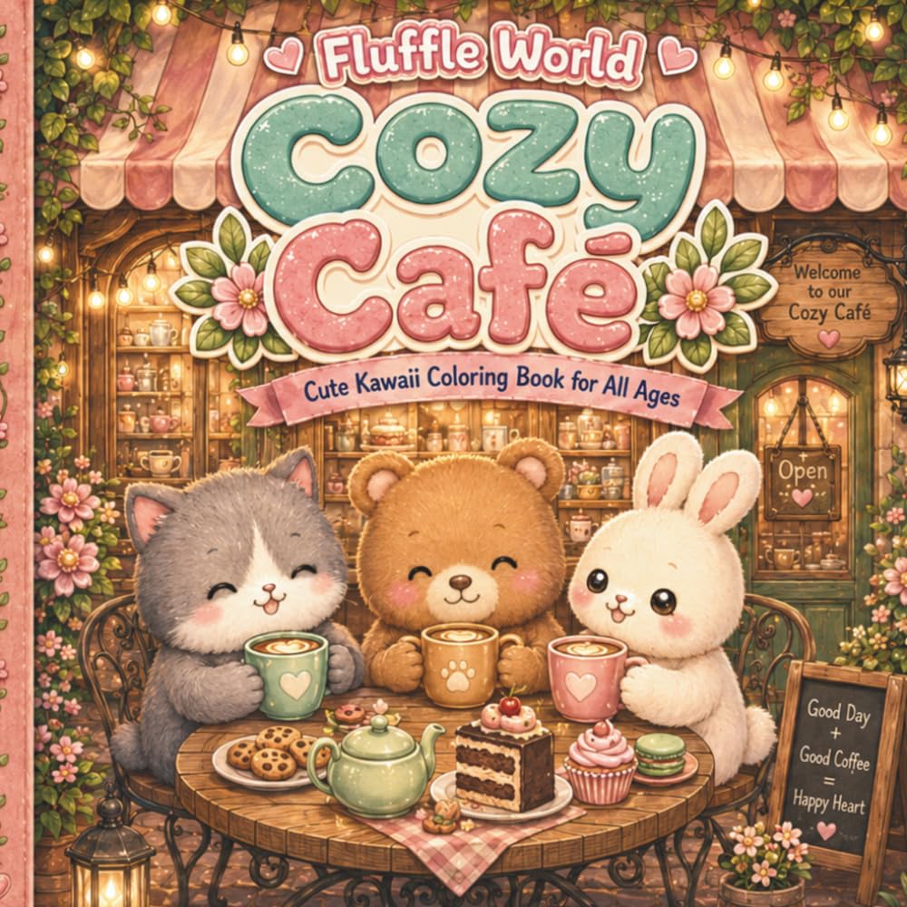Cozy Café: cute & cozy café animals coloring book (Fluffle World)