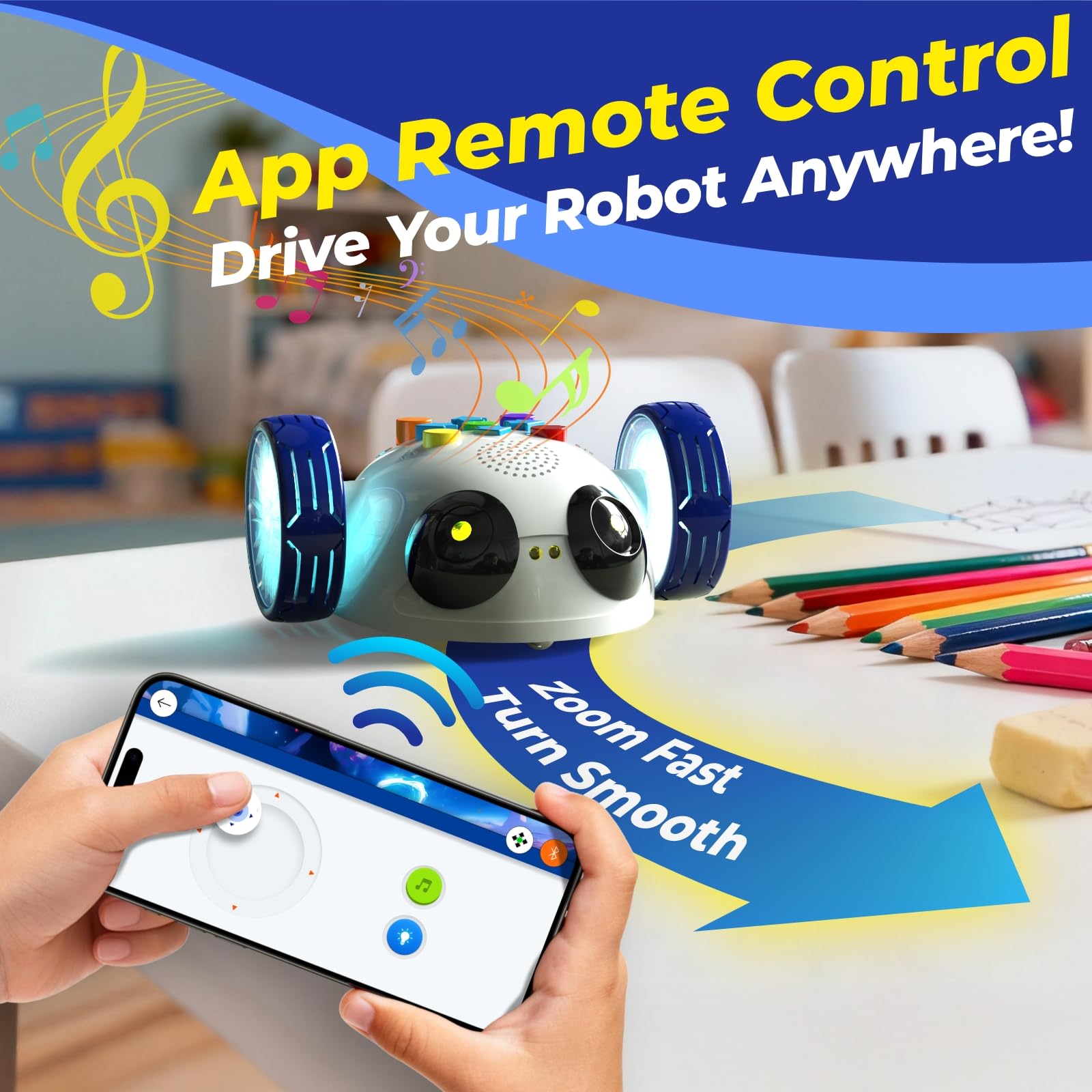 Apitor Robot Wheels - Programmierbarer Roboter Für Kinder ab 5+, STEM-Lernspielzeug mit Bildschirmfreien Programmierkarten & App-Steuerung, Weihnachten & Geburtstag Geschenk für 5-7-Jährige | Bildschirmfrei & App-Codierung, Bauen Sie rechnerisches Denken