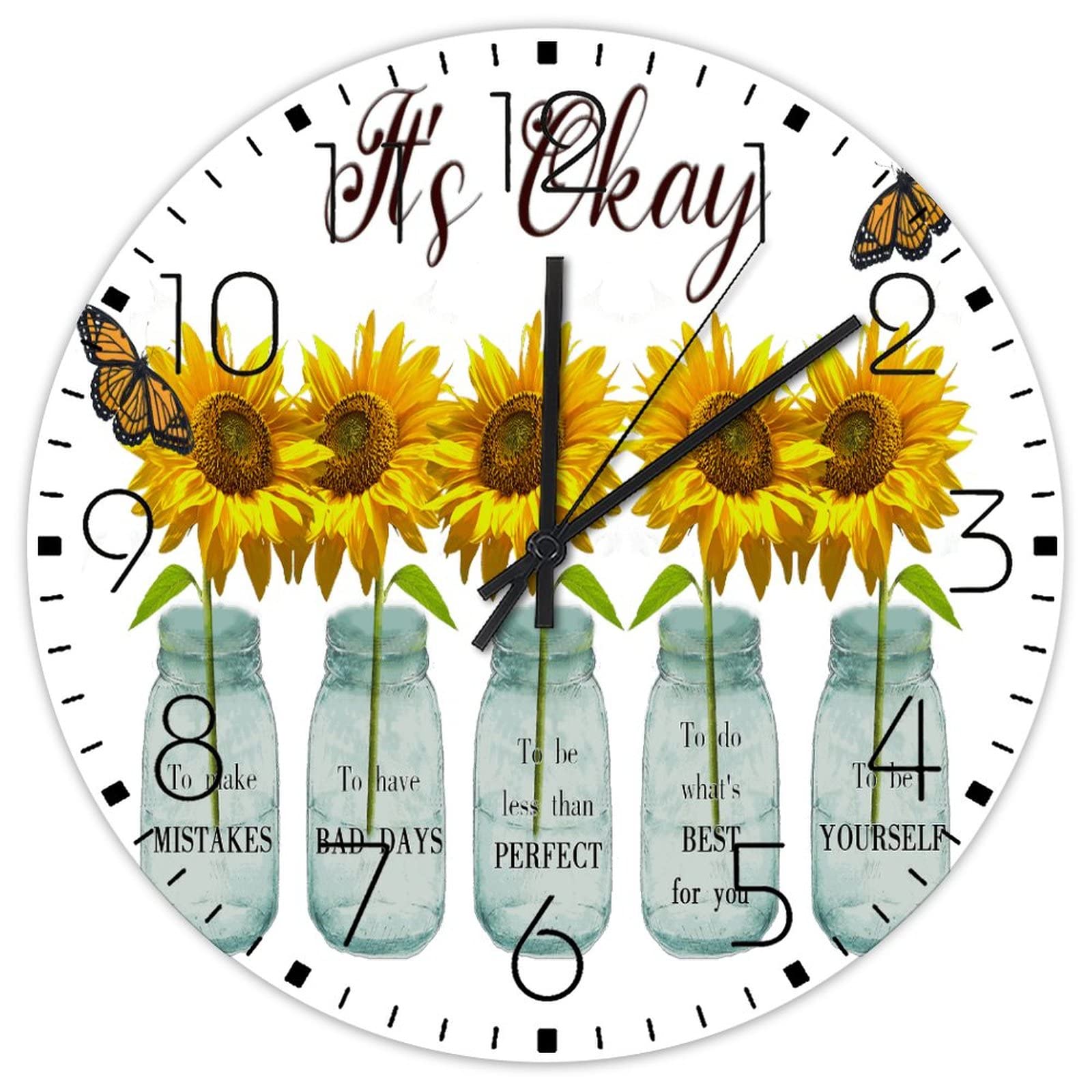 Horloge murale en bois pour salle d'art et bureau au motif tournesol