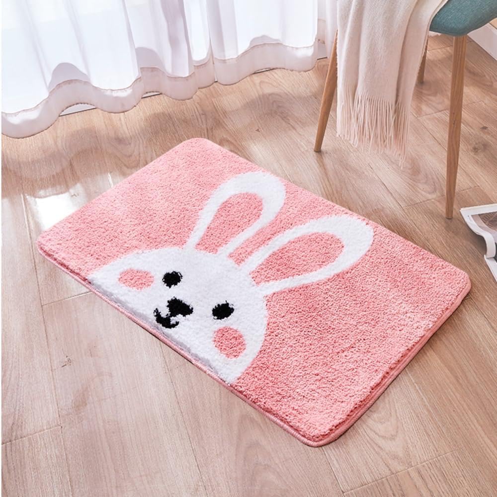 Cute Pink Bunny Bath Mat - Non-Slip & Washable -9