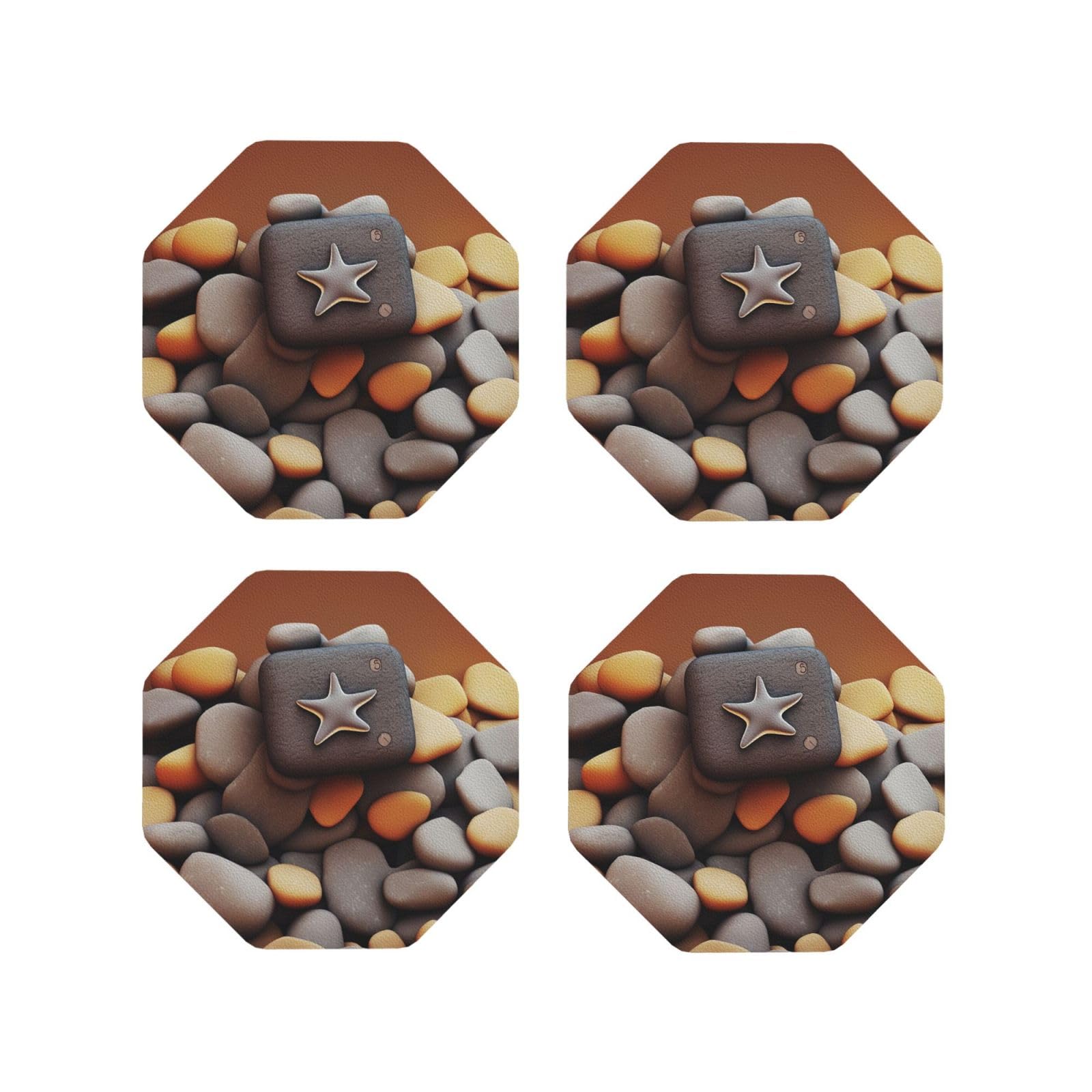 4pcs Drink Coasters for Tabletop Protection, 4" Leather Coasters for Drinks, Pebble Cup Coasters for Coffee Table Decor, Non-Slip Drinking Cup Mat for Hot Or Cold Drink