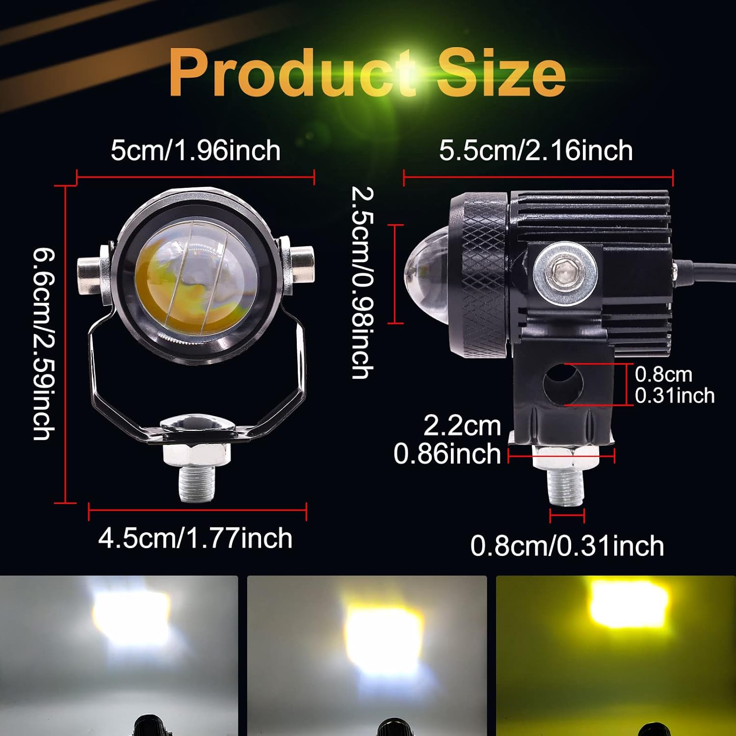 Led Driving Light for Motorcycle, Hi/Low Beam Yellow/White LED Fog Lights for Motorcycle Bike ATV UTV, 12/24V, 7200 Lumens, 2PCS (Include Waterproof Switch)