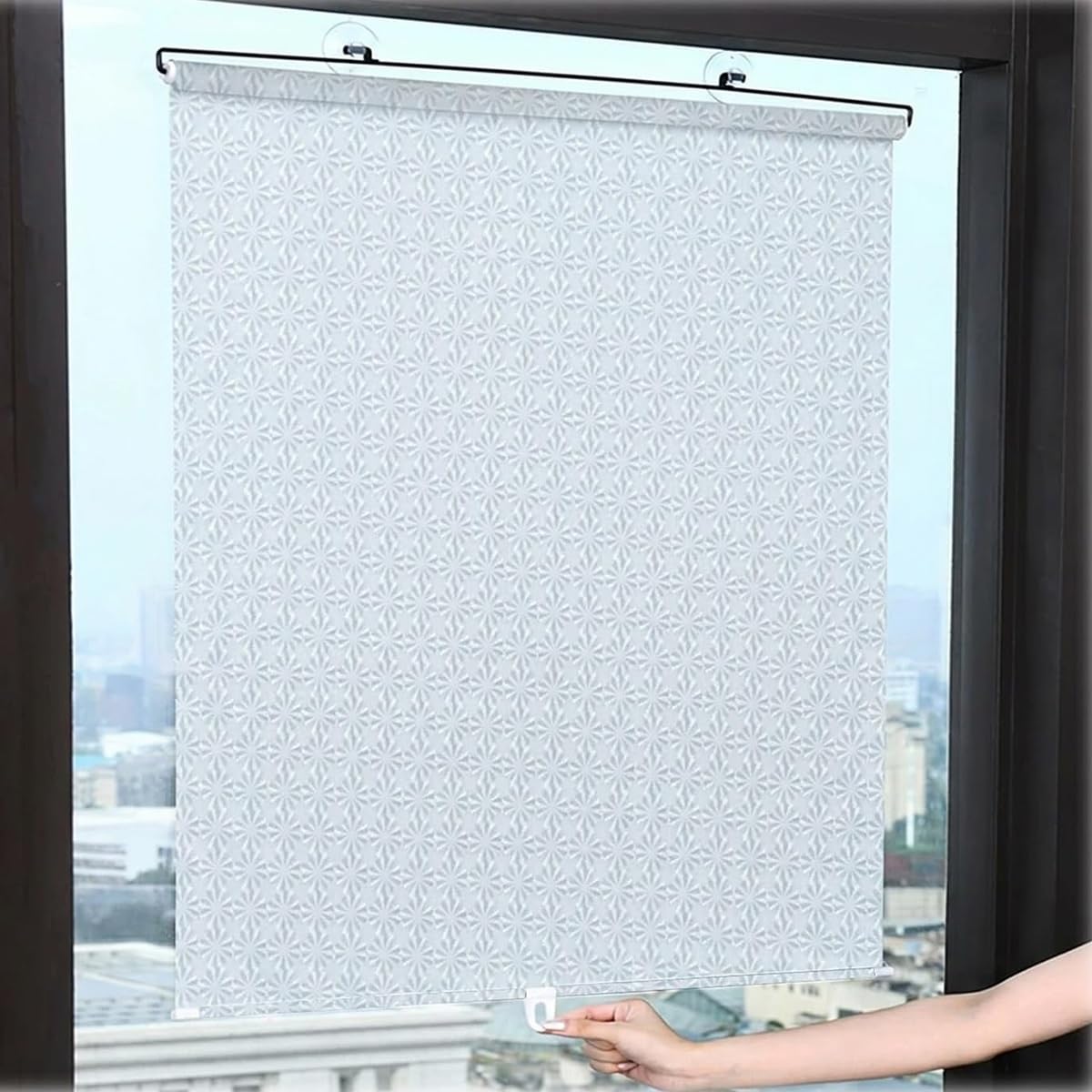 No Drilling Retractable Roller Window Shades, Blackout Blind Curtains with Suction Cups, Temporary Portable Roller Shades for Home,Office,Bedroom,Door,Blackout(Silver,60x200cm)