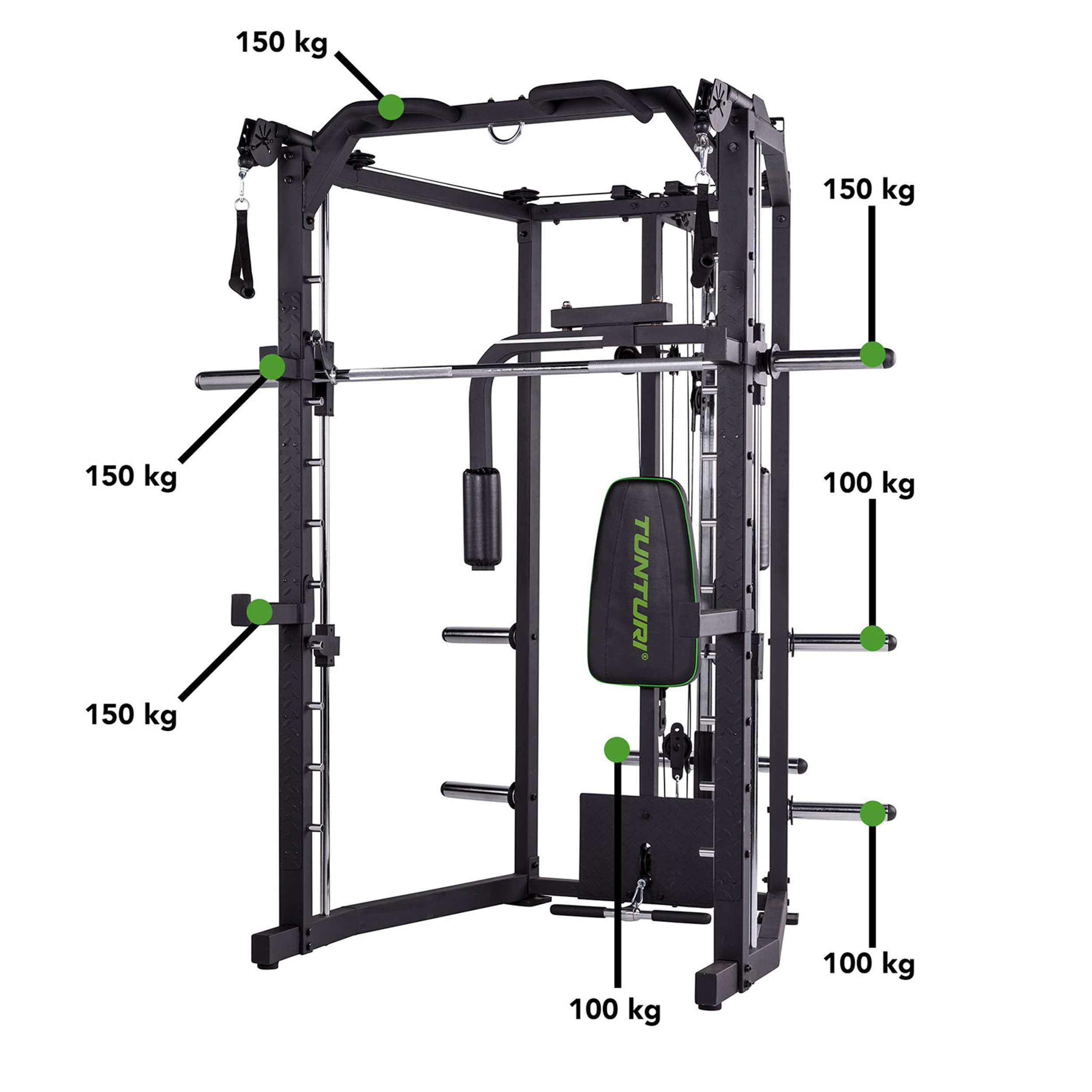 Tunturi Full Smith Machine SM80, Kraftstation Multigym, mit Flaschenzug, Klimmzugstange, Butterfly