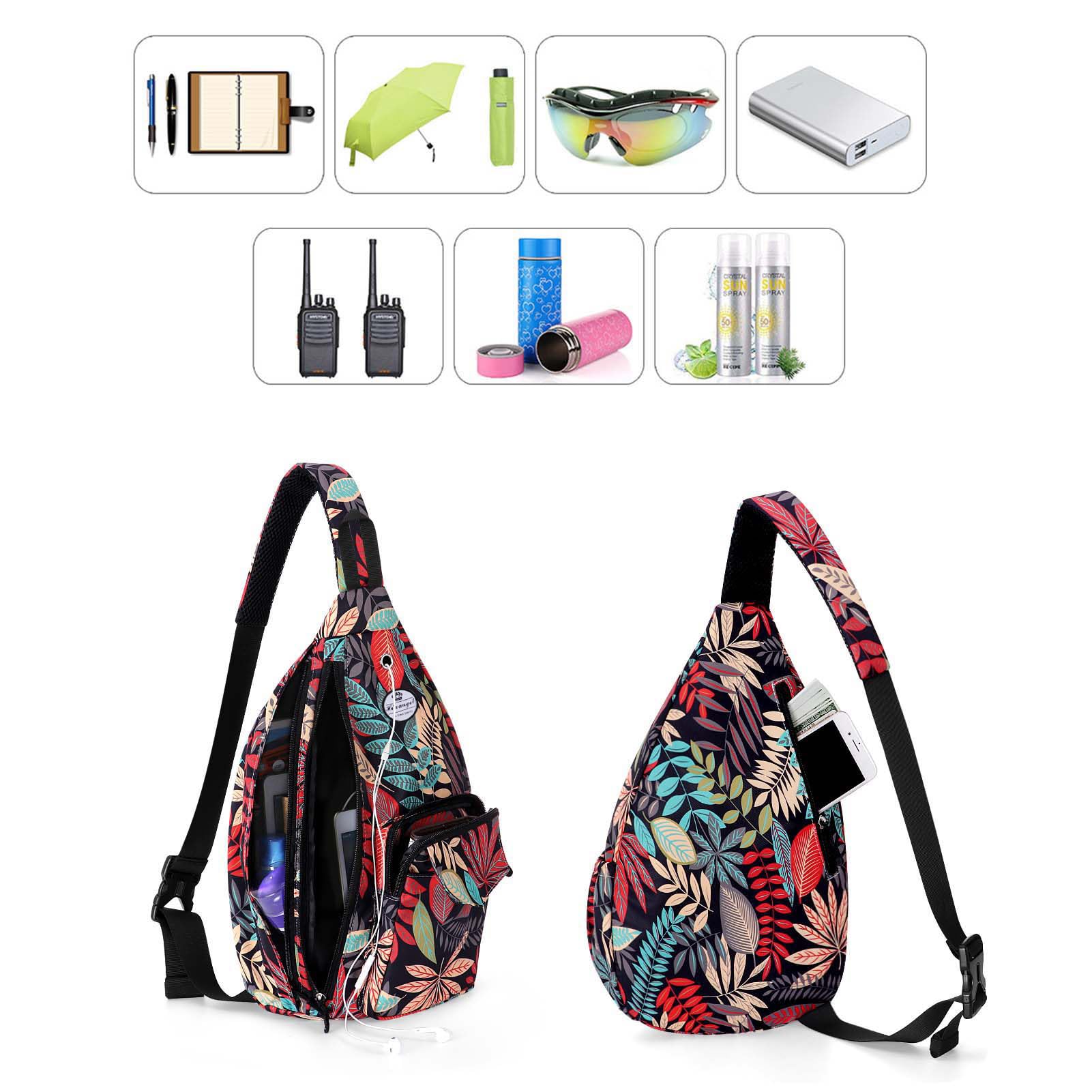 HUA ANGEL Sac Poitrine Homme Femme ave Bandoulière & Multi Poches Léger Petit Sac de Sport en Nylon Sac Bandoulière à Dos Anti-vol pour Voyage Travail Cyclisme Moto Running Gym Pickleball